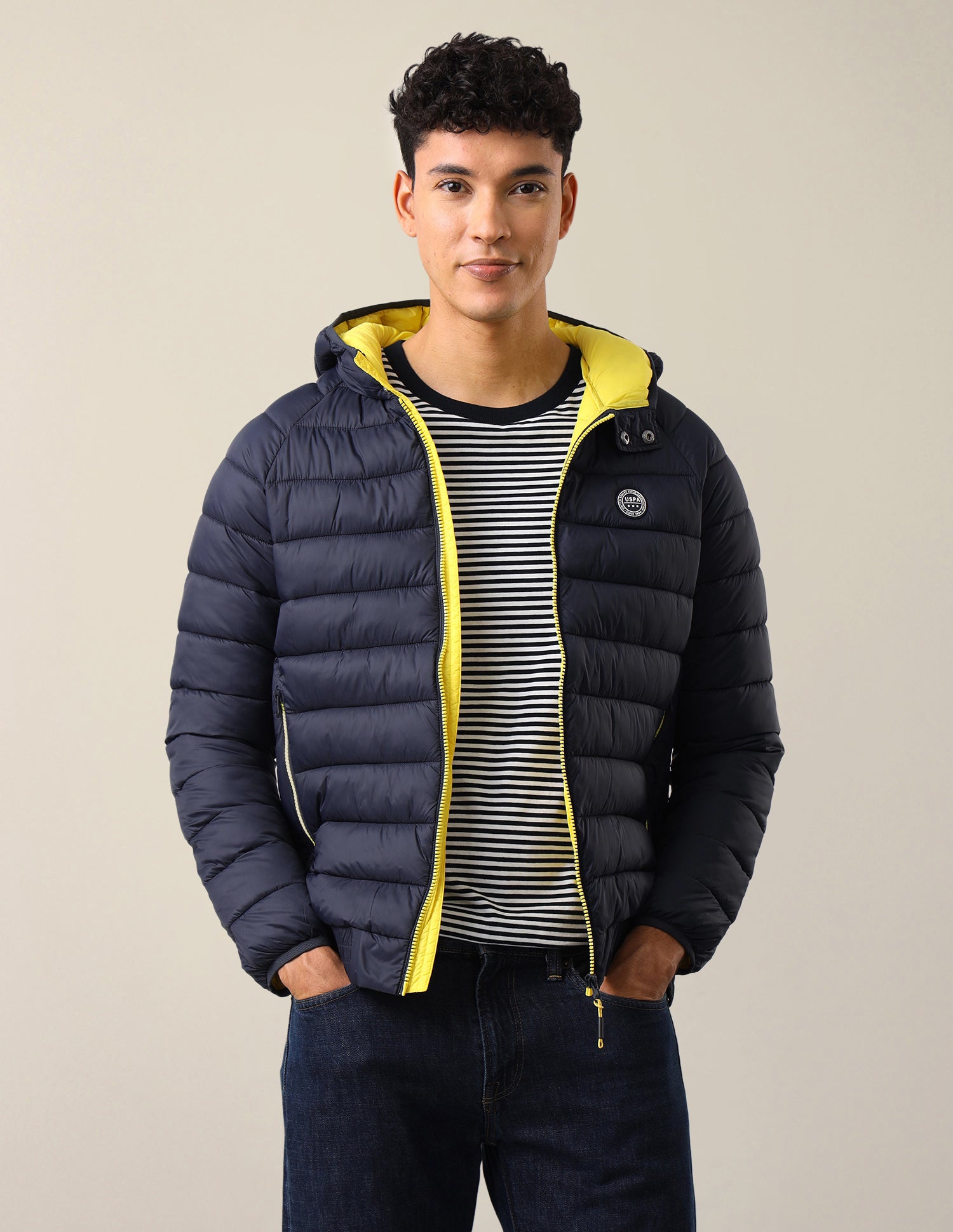 Solid Regular Fit Puffer Jacket Navy - U.S. Polo Assn. India | Large