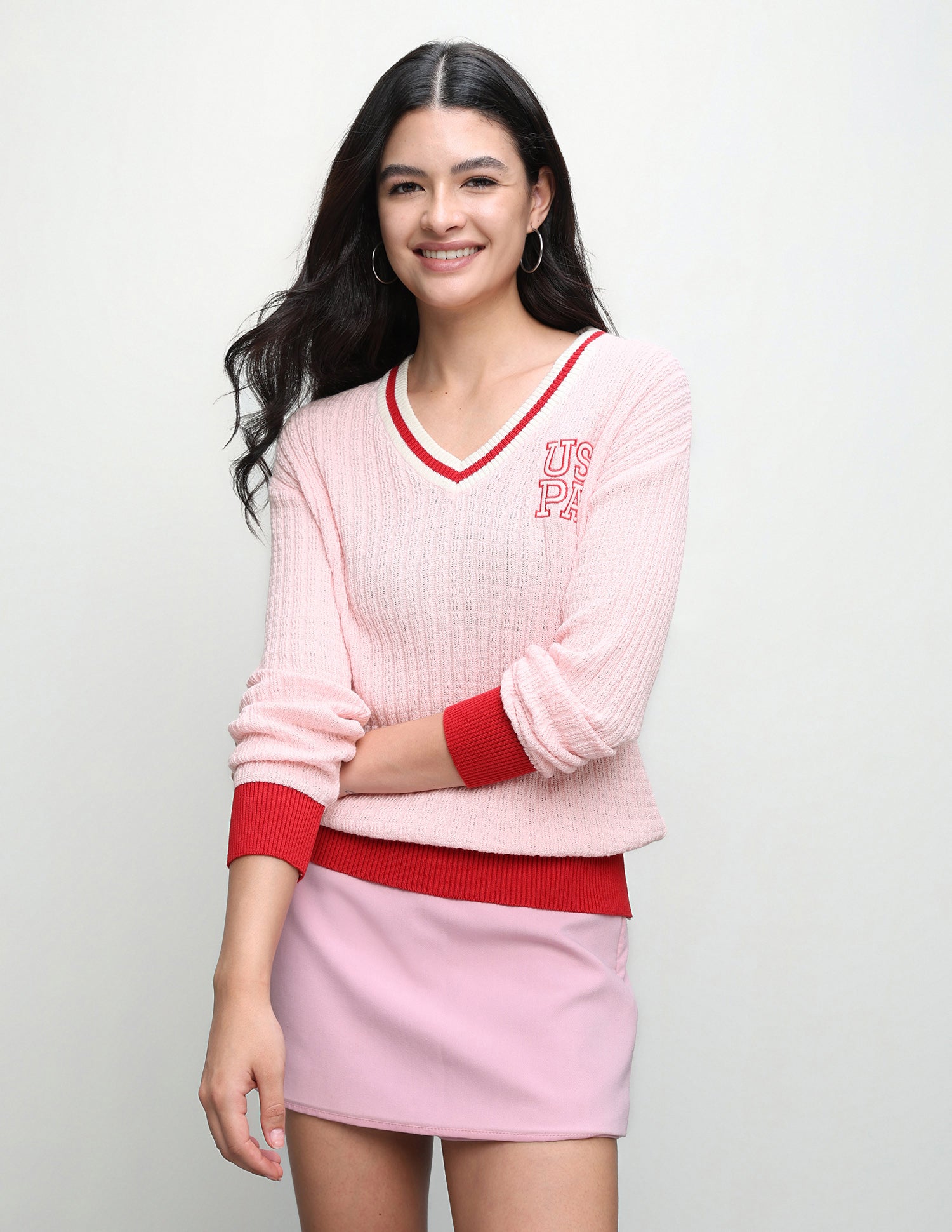 Textured Regular Fit Sweater Pink - U.S. Polo Assn. India | Large