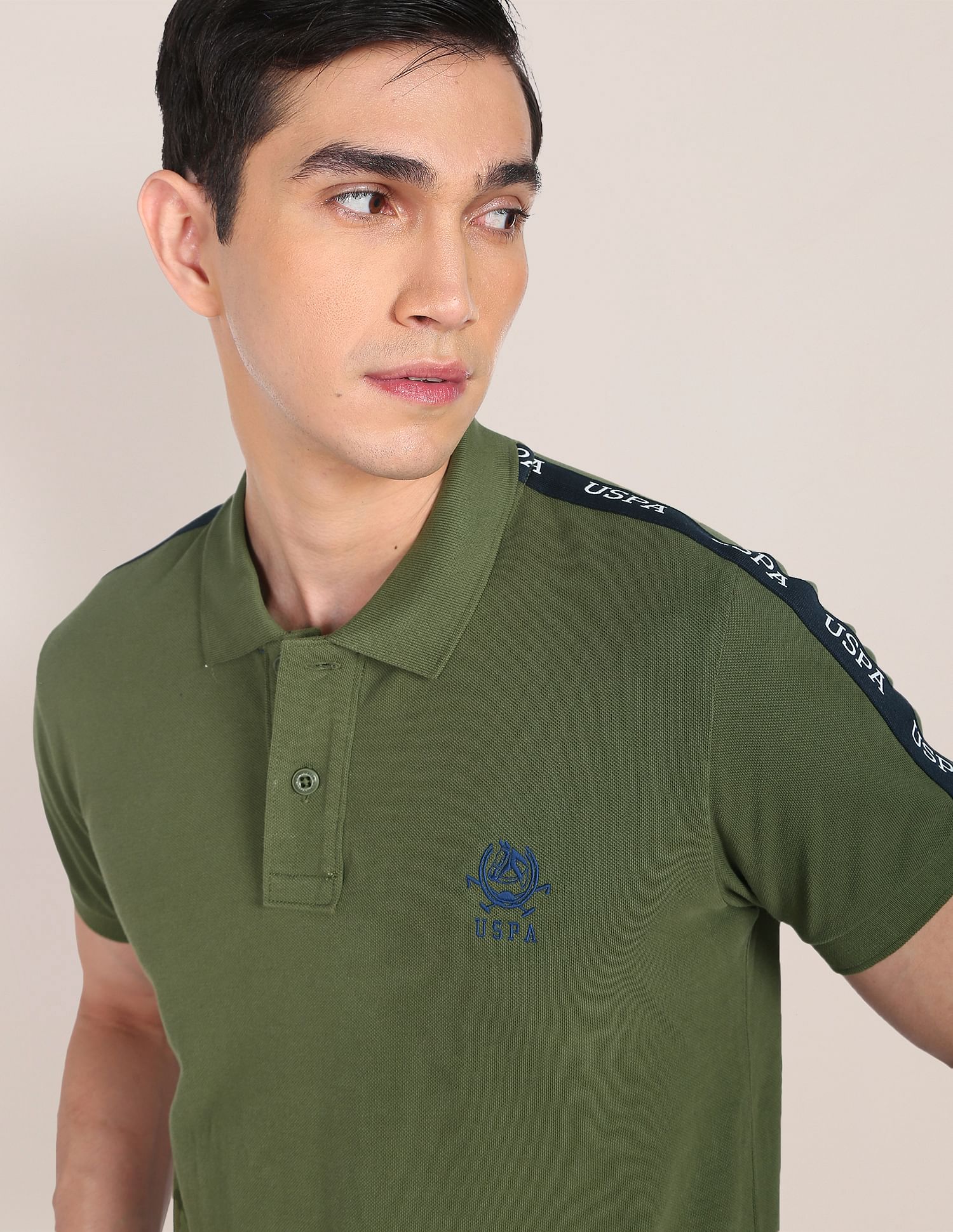 Brand Tape Solid Cotton Polo Shirt Olive - U.S. POLO ASSN. | Large