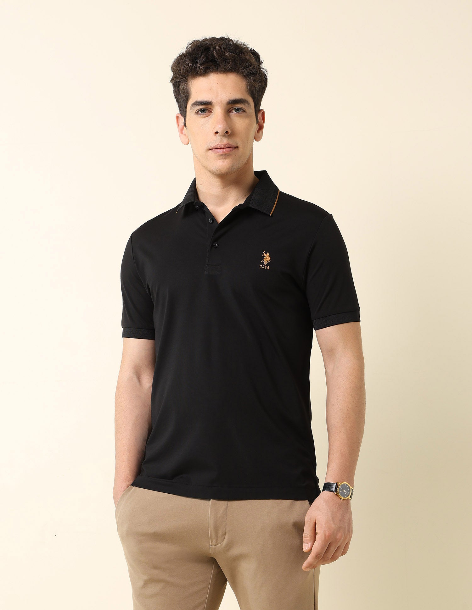 Solid Monochrome Majesty Polo Shirt Black - U.S. Polo Assn. India | Large