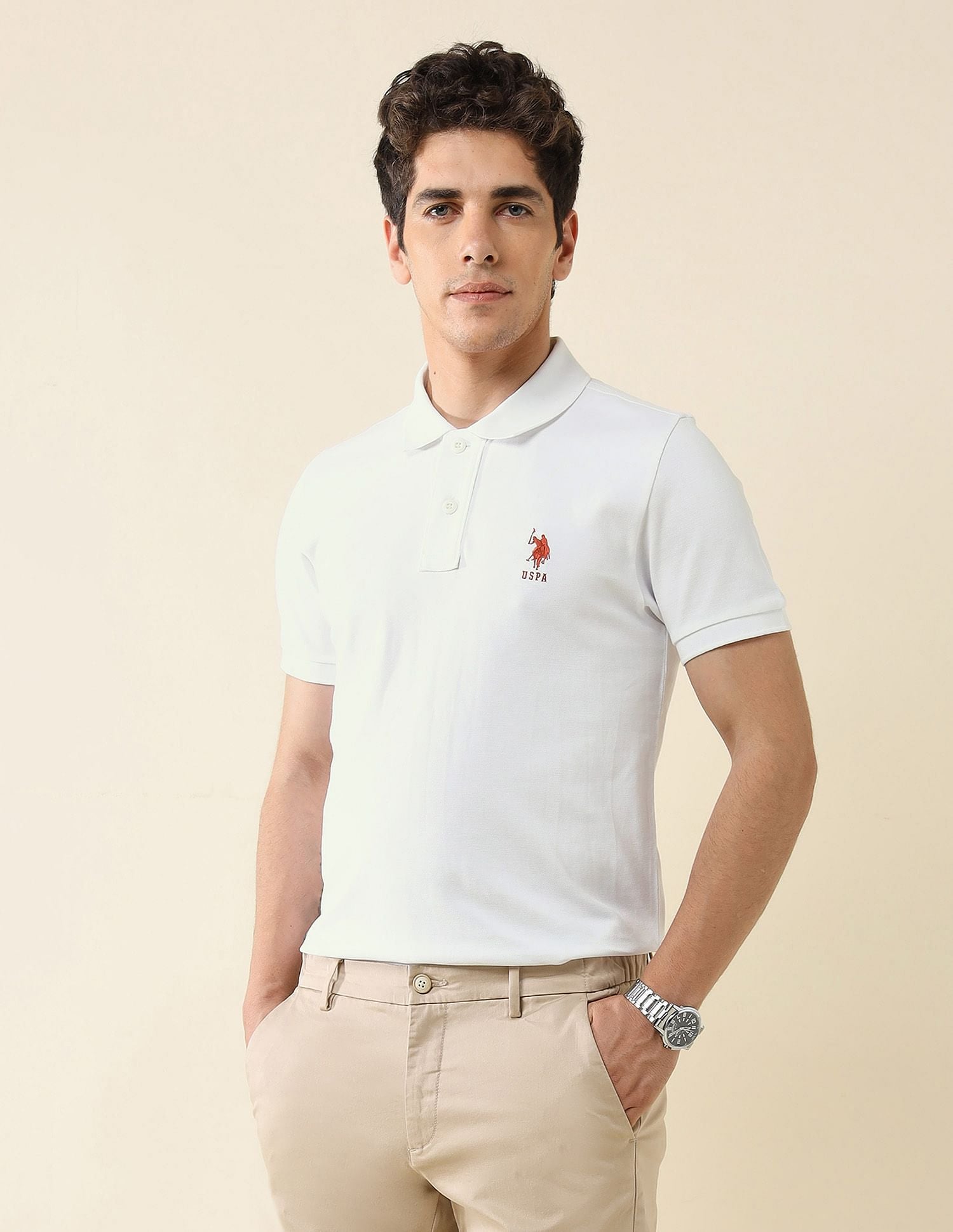 Pure Cotton Slim Fit Polo Shirt White - U.S. Polo Assn. India | Large