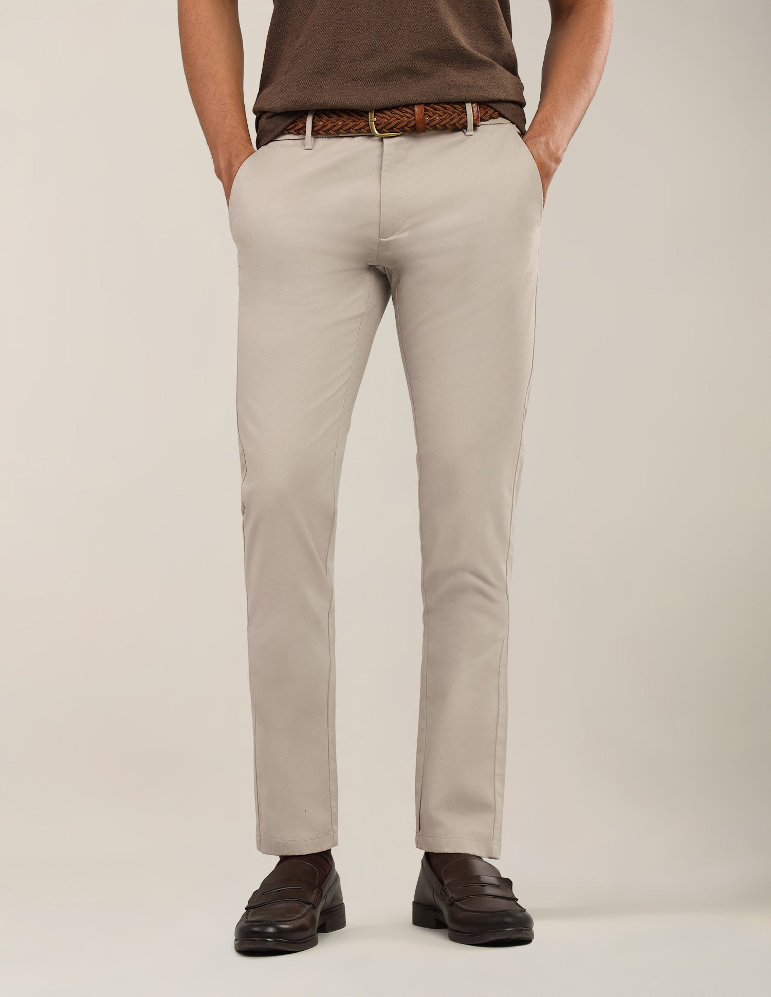 Textured Satin Trousers Beige - U.S. Polo Assn. India | Large