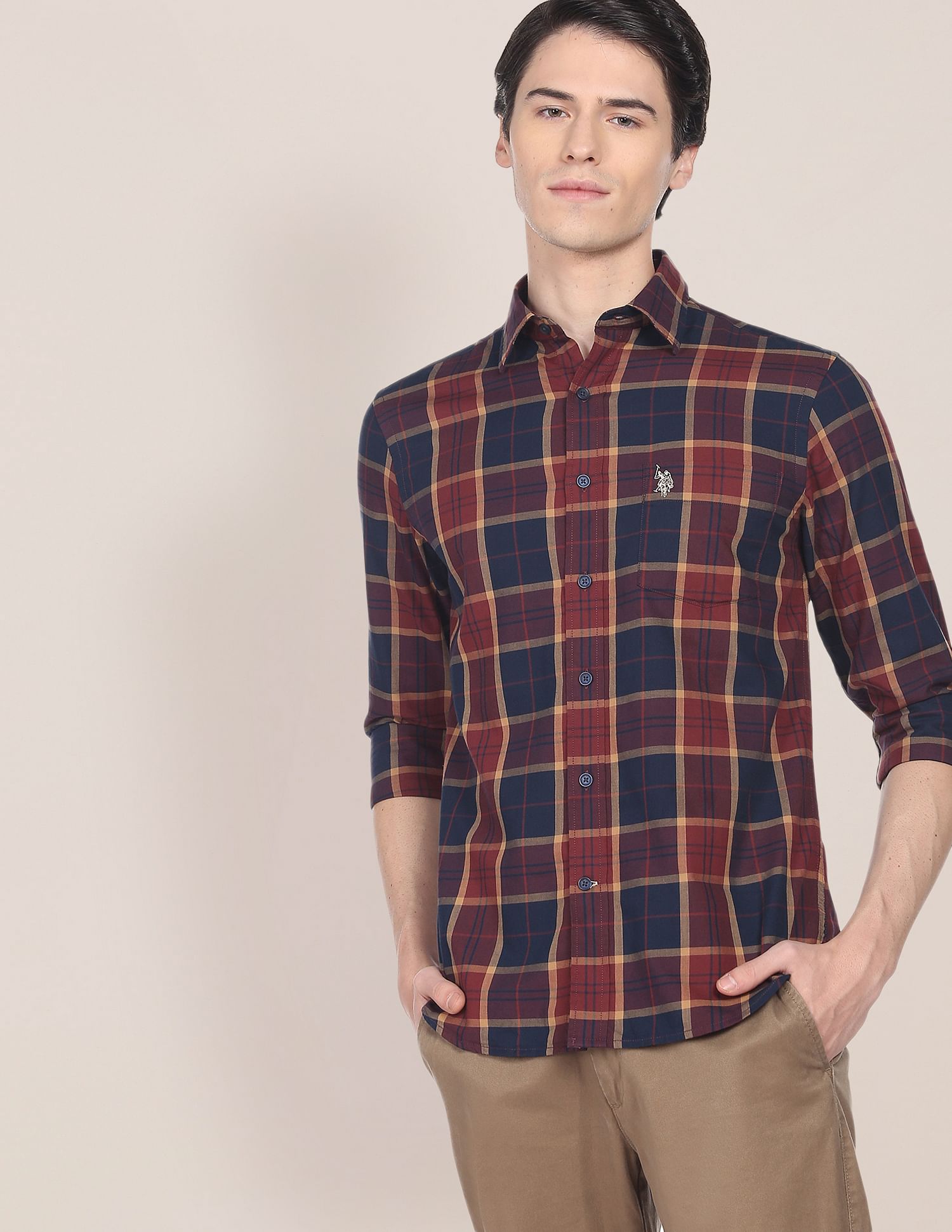 Plaid Check Twill Casual Shirt Maroon - U.S. Polo Assn. India | Large