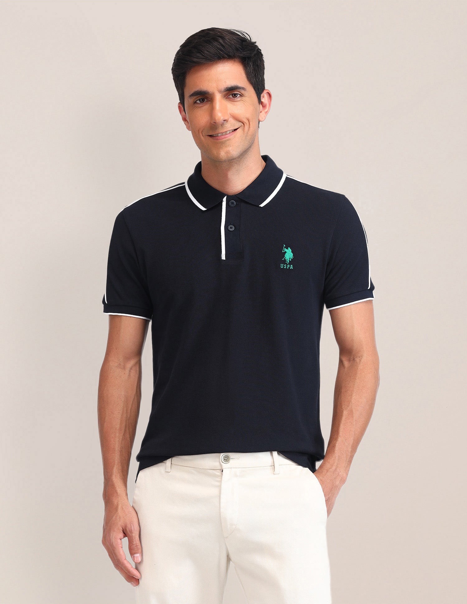 Solid Pattern Cotton Polo Shirt Navy - U.S. Polo Assn. India | Large