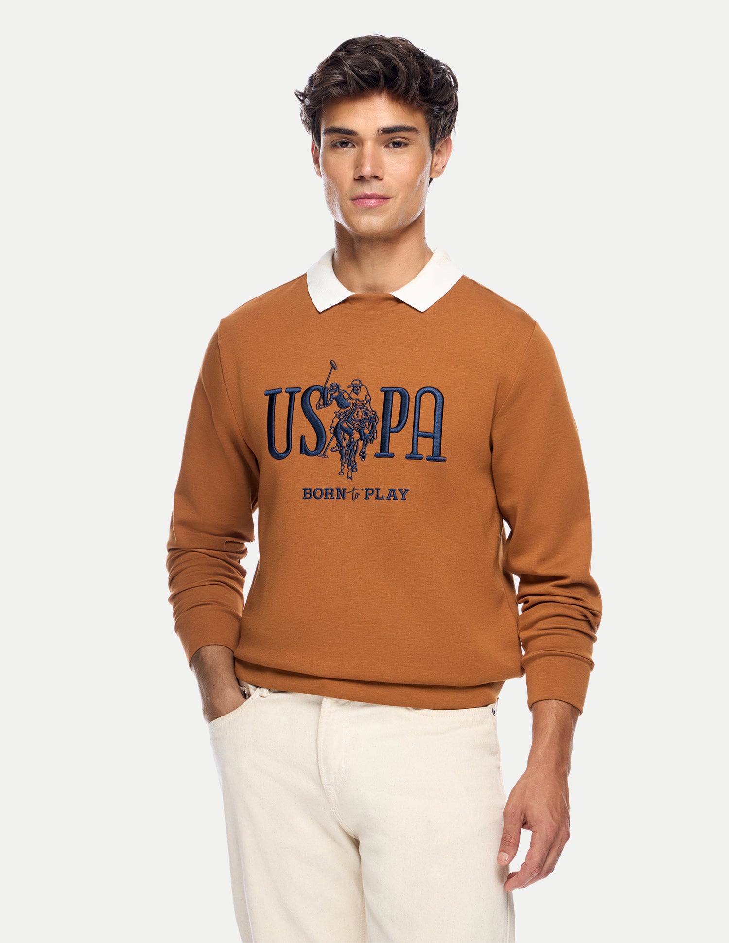 Brand Embroidered Slim Fit Sweatshirt Orange - U.S. Polo Assn. India | Large