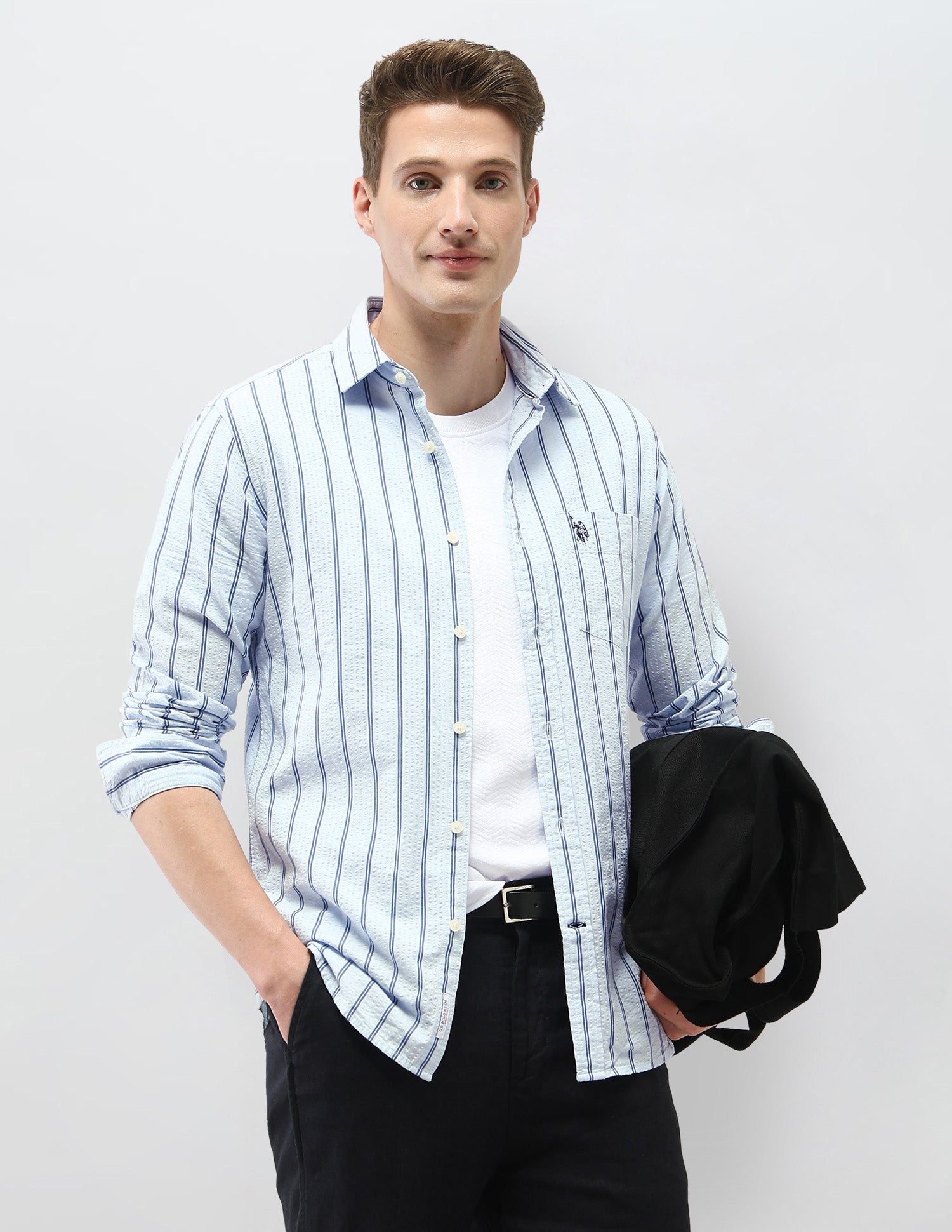 Vertical Striped Tailored Fit Shirt Light Blue - U.S. Polo Assn. India | Large