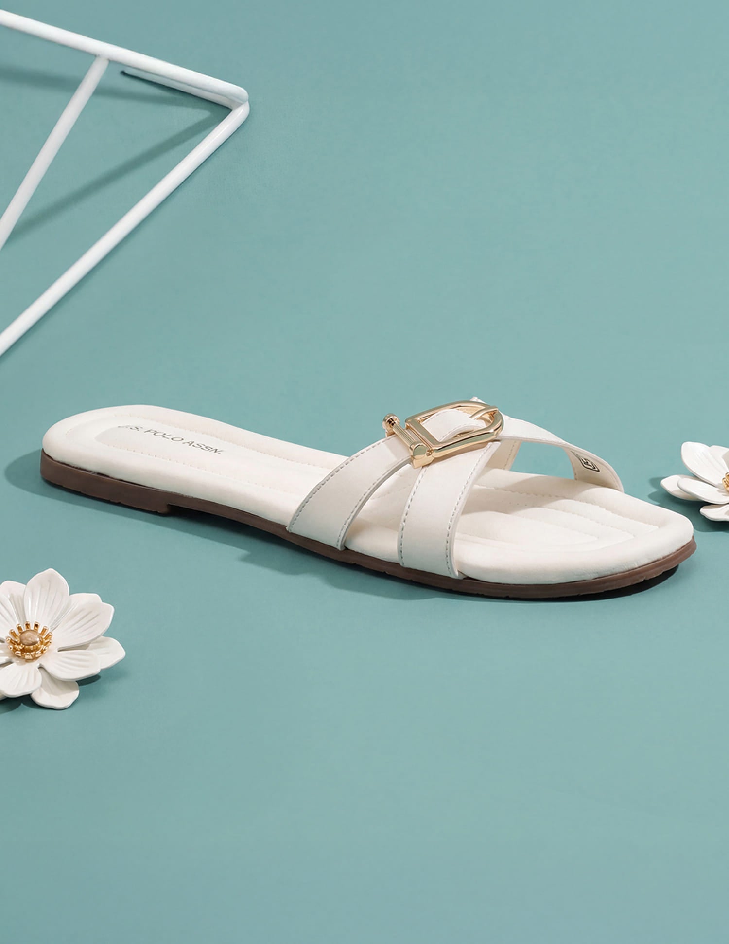 Women Dahye Textured Sole Cross Strap Sandals Off White - U.S. Polo Assn. India | Large