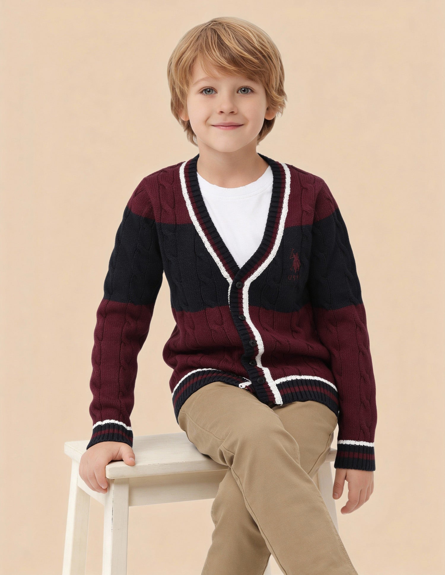Boys Cable Knit Colorblocked Regular Fit Sweater
