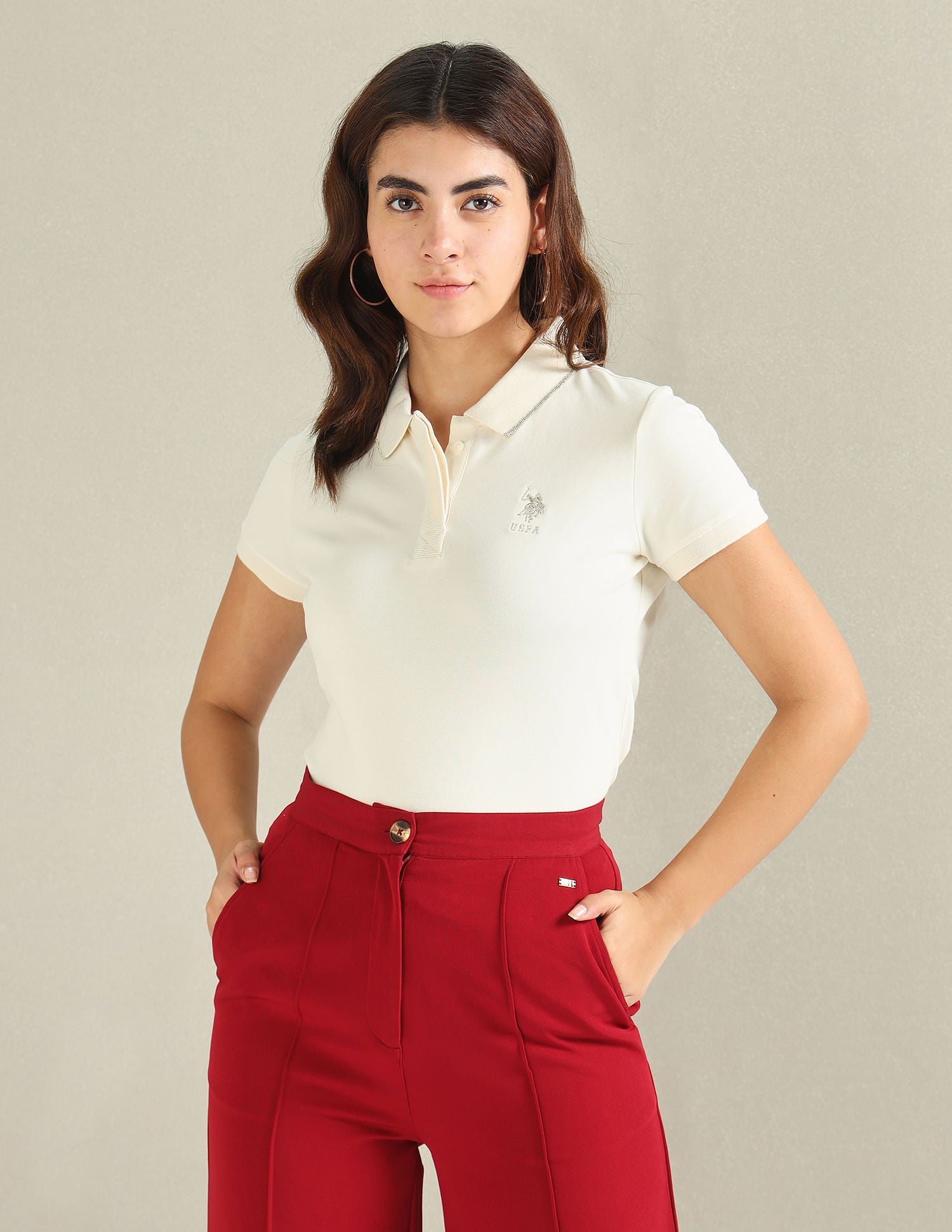 Tipped Collar Pique Polo Shirt Ecru - U.S. Polo Assn. India | Large