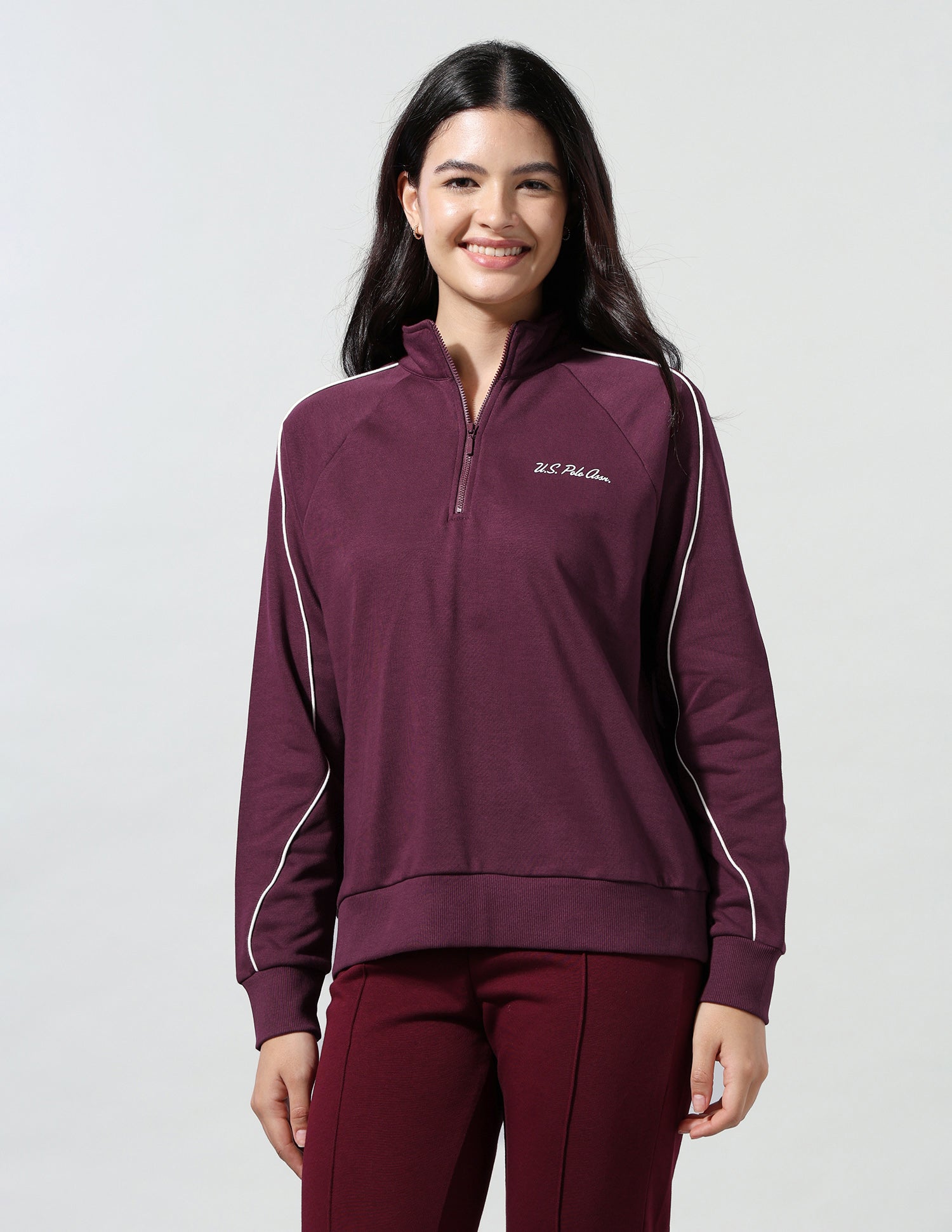 Solid Regular Fit Sweatshirt Wine - U.S. Polo Assn. India | Large