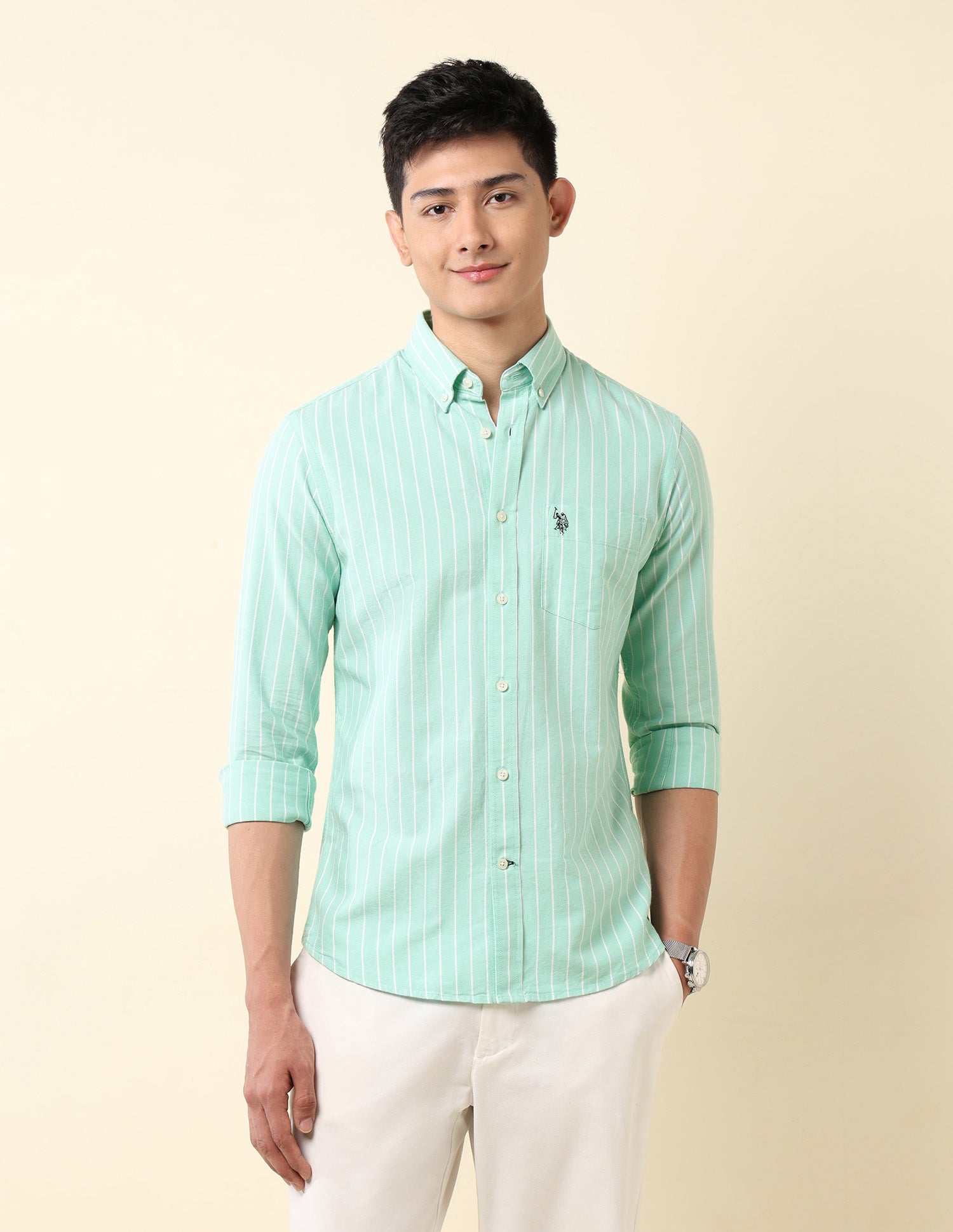Vertical Striped Oxford Button-Down Shirt Mint - U.S. Polo Assn. India | Large