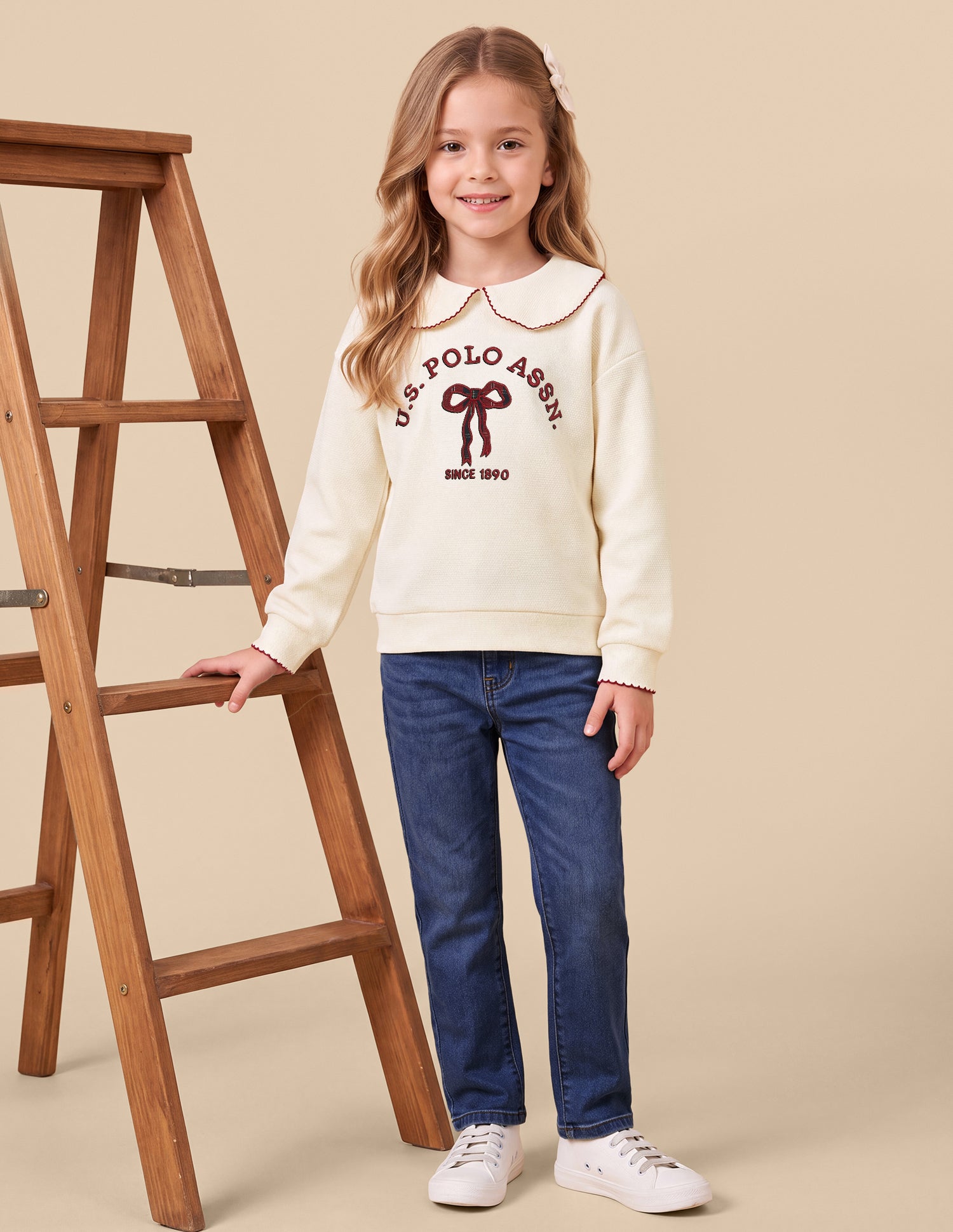 Brand Applique Relaxed Fit Sweatshirt Off White - U.S. Polo Assn. India | Large