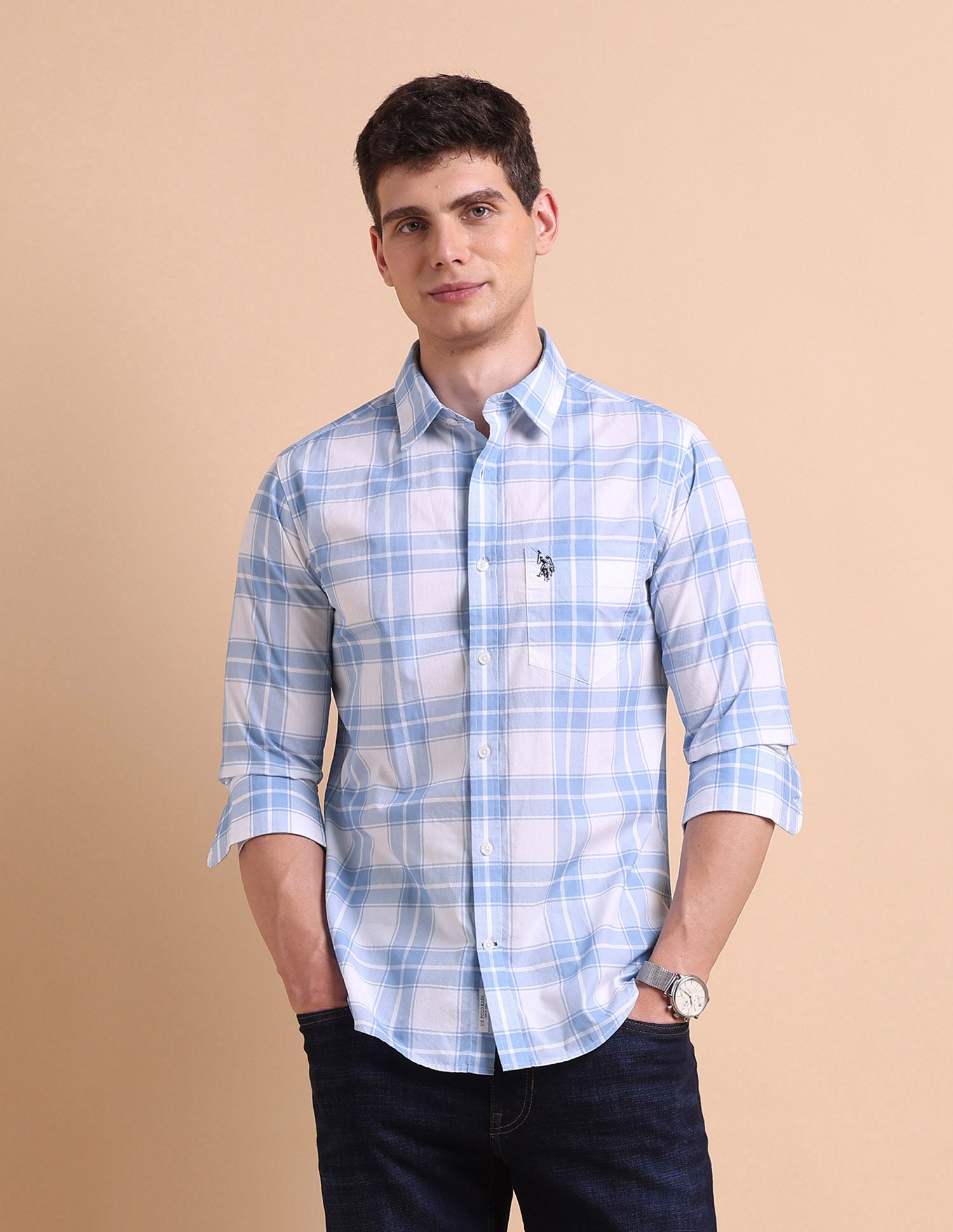 Tailored Fit Grid Tattersall Checked Shirt