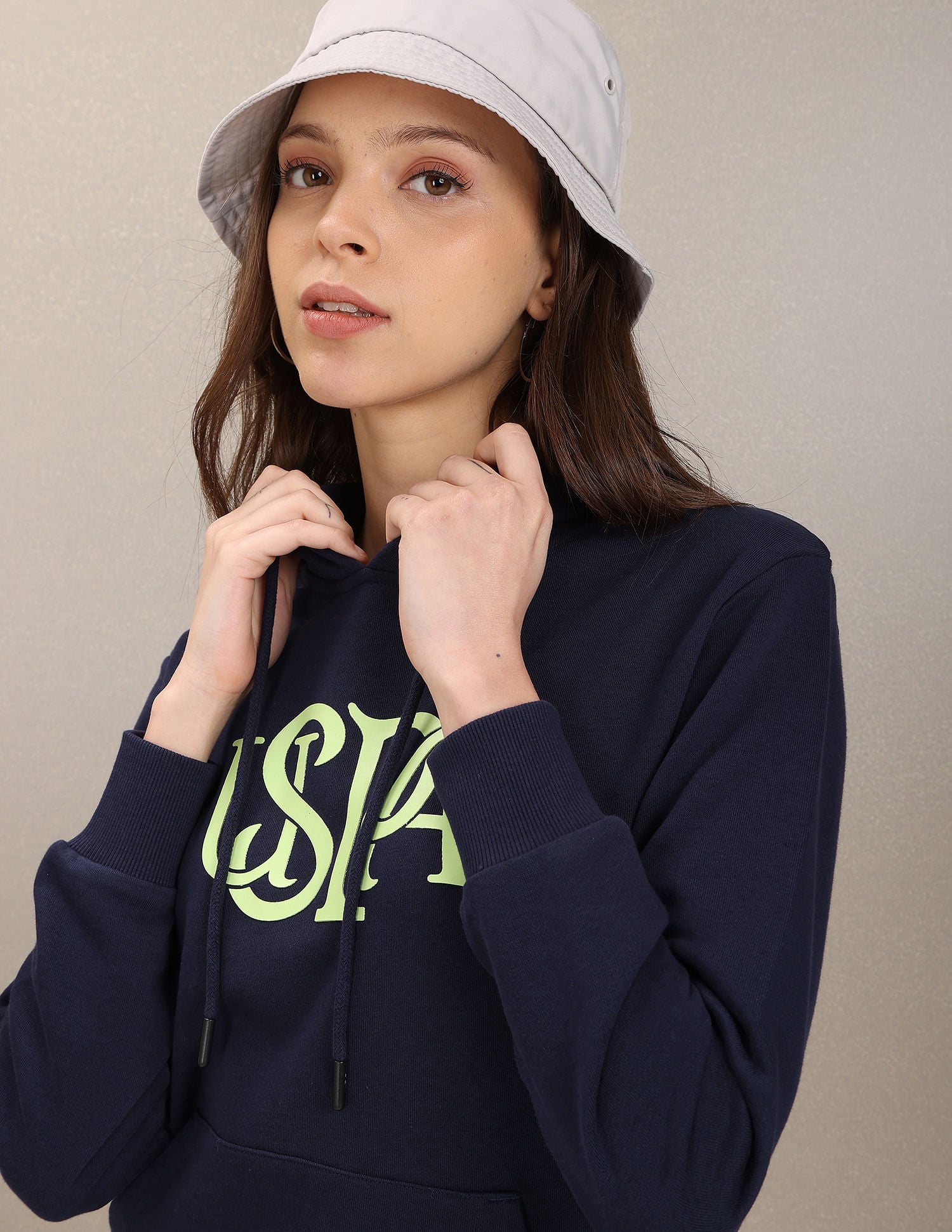 Hooded Typography Print Sweatshirt Navy - U.S. Polo Assn. India | Large