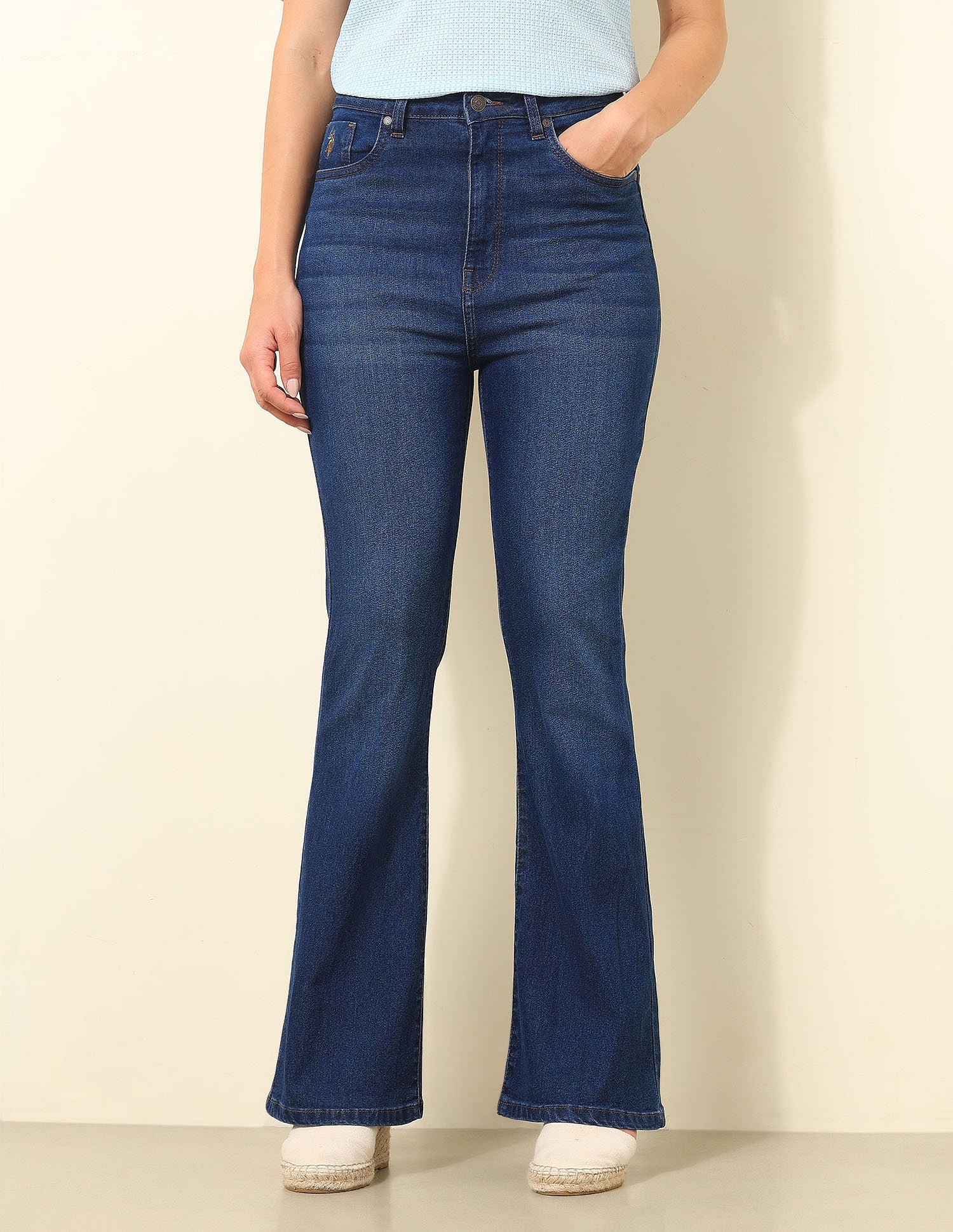 Ultra-High Rise Flared Fit Jeans Dark Blue - U.S. POLO ASSN. | Large