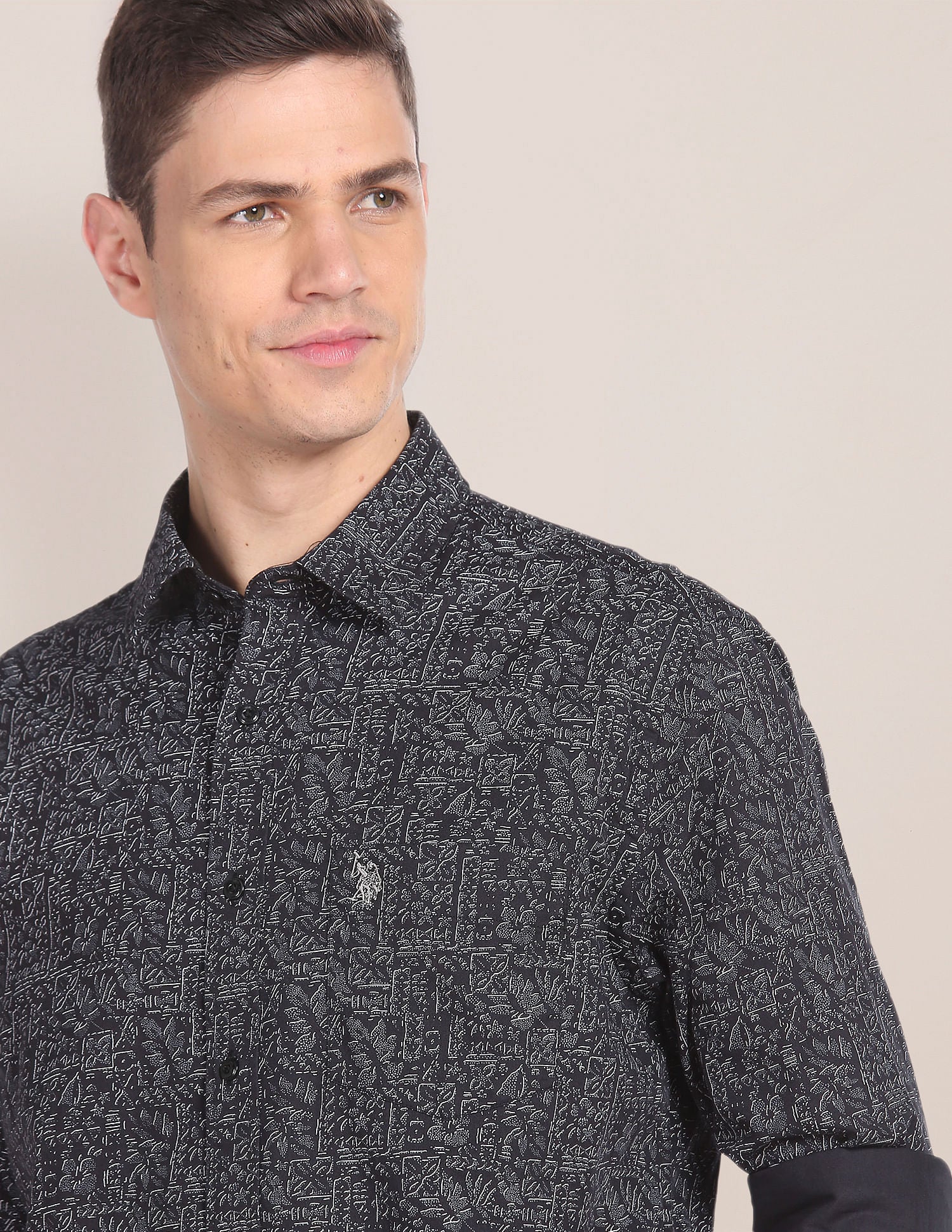 Premium Cotton Abstract Print Shirt Black - U.S. Polo Assn. India | Large