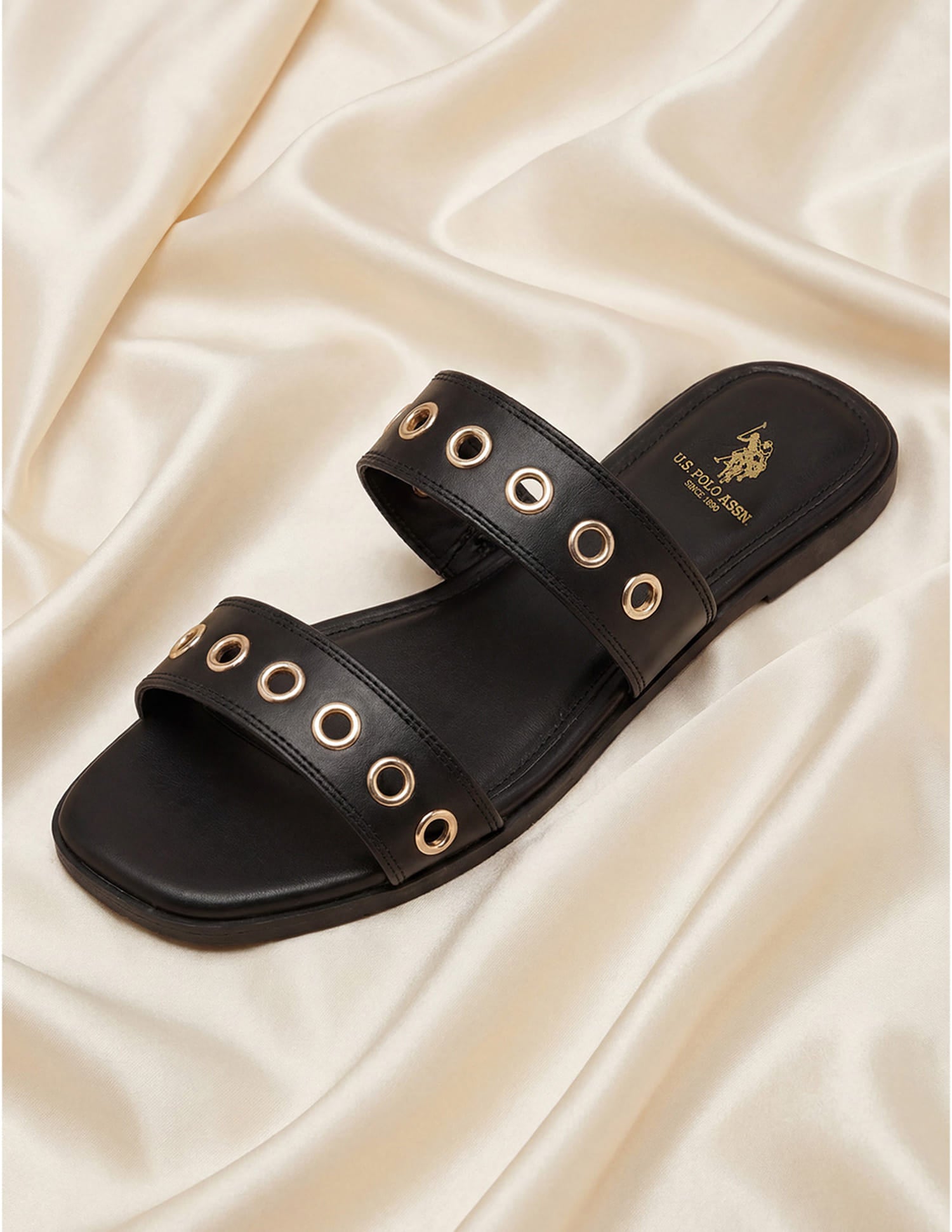 Women Naye Open Toe Eyelet Sandals Black - U.S. Polo Assn. India | Large