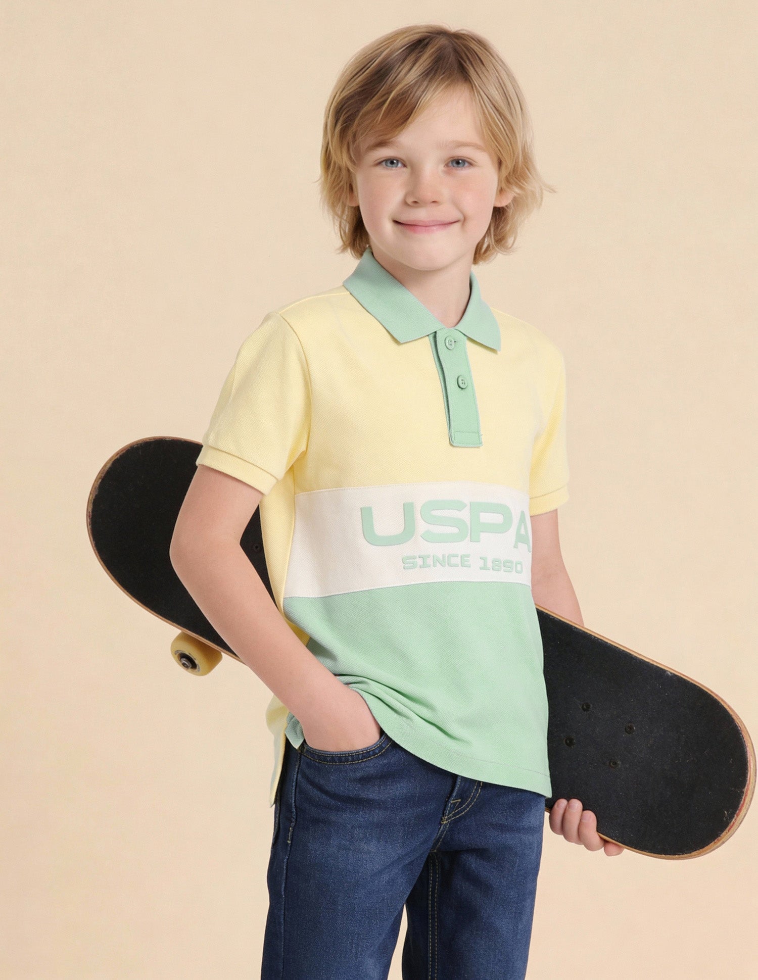 Boys Colour blocked Brand Embossed Polo Shirt