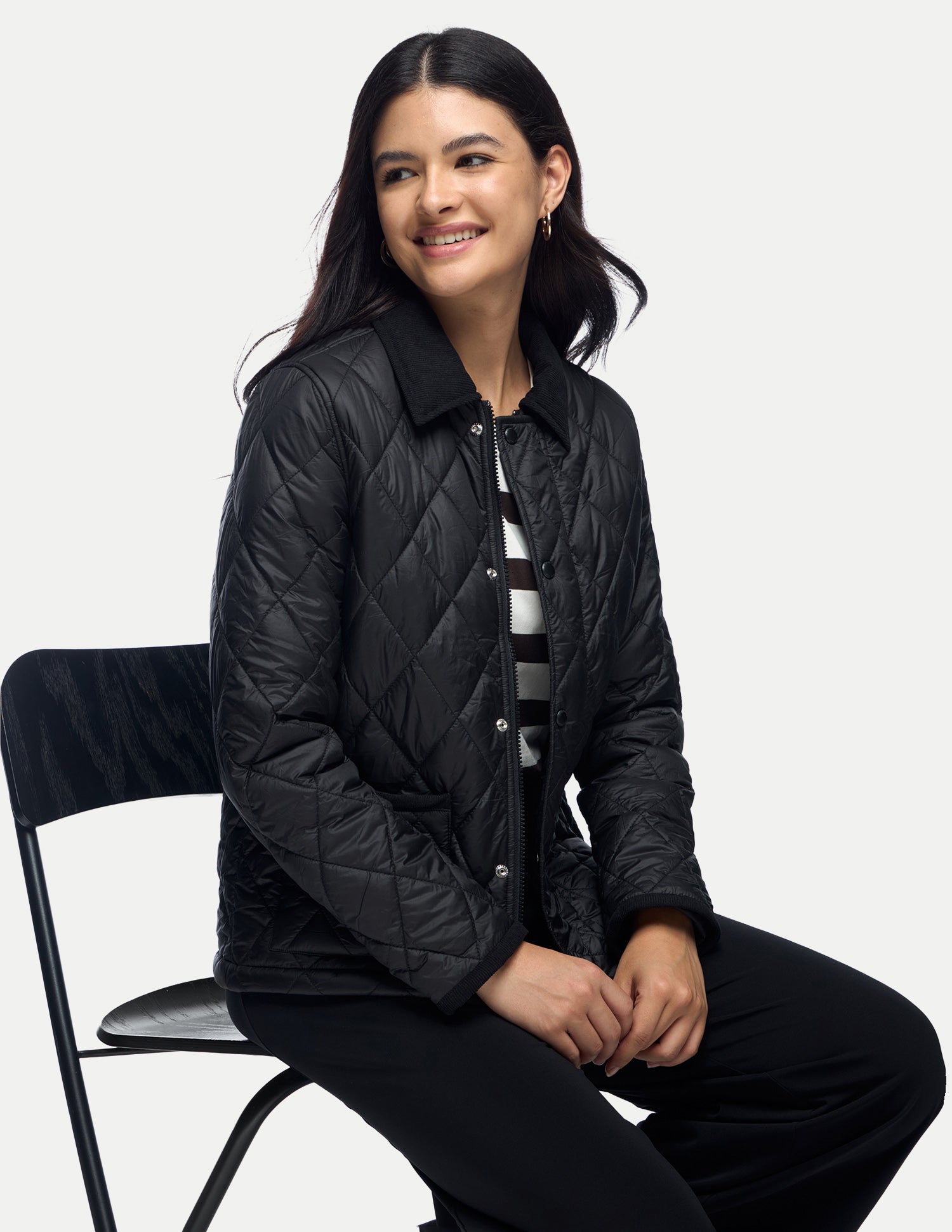 Solid Regular Fit Quilted Jacket Black - U.S. Polo Assn. India | Large