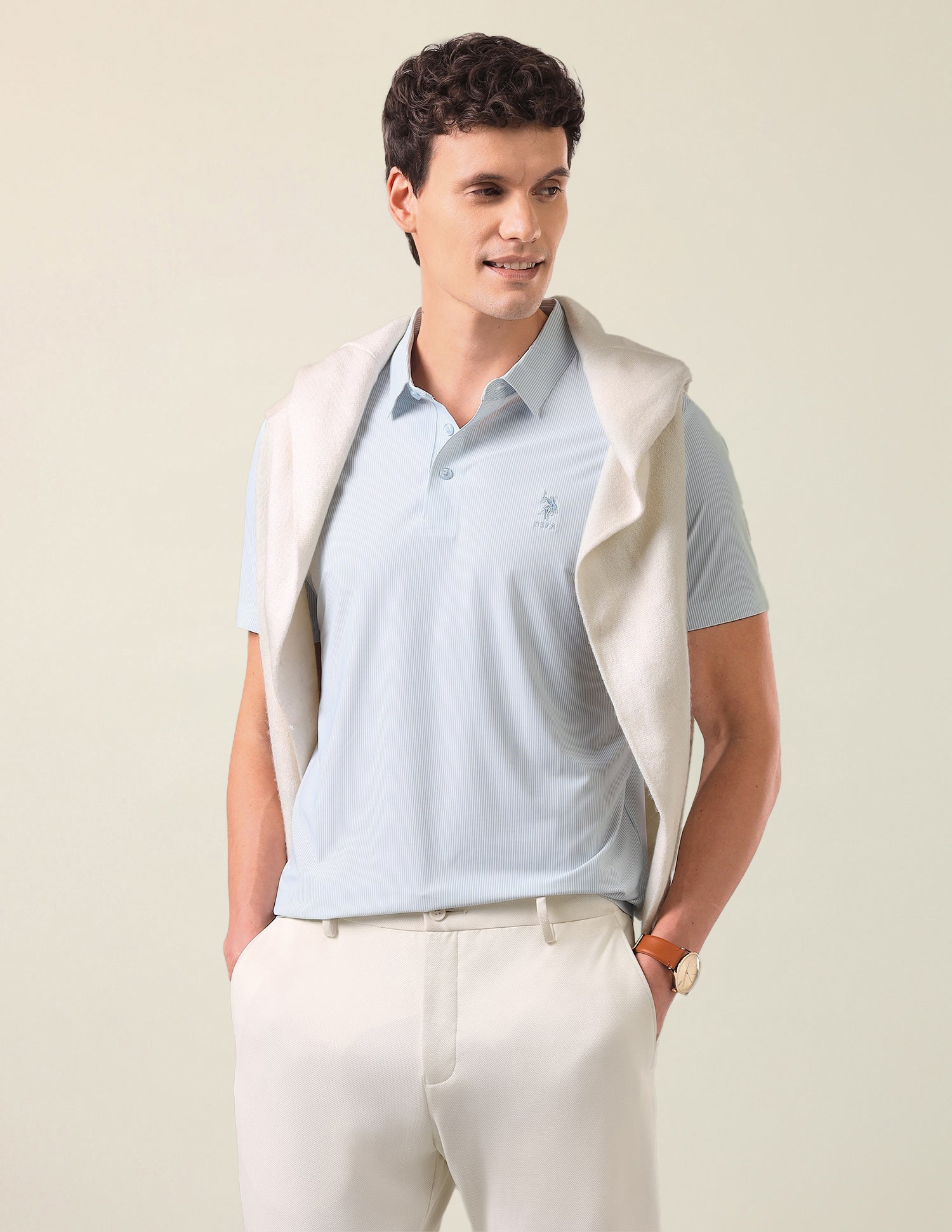 Vertical Striped Slim Fit Polo Shirt Light Blue - U.S. Polo Assn. India | Large