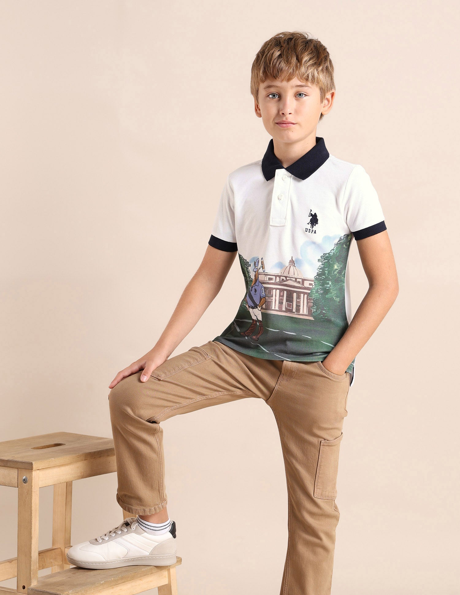 Boys Graphic Printed Regular Fit Polo Shirt