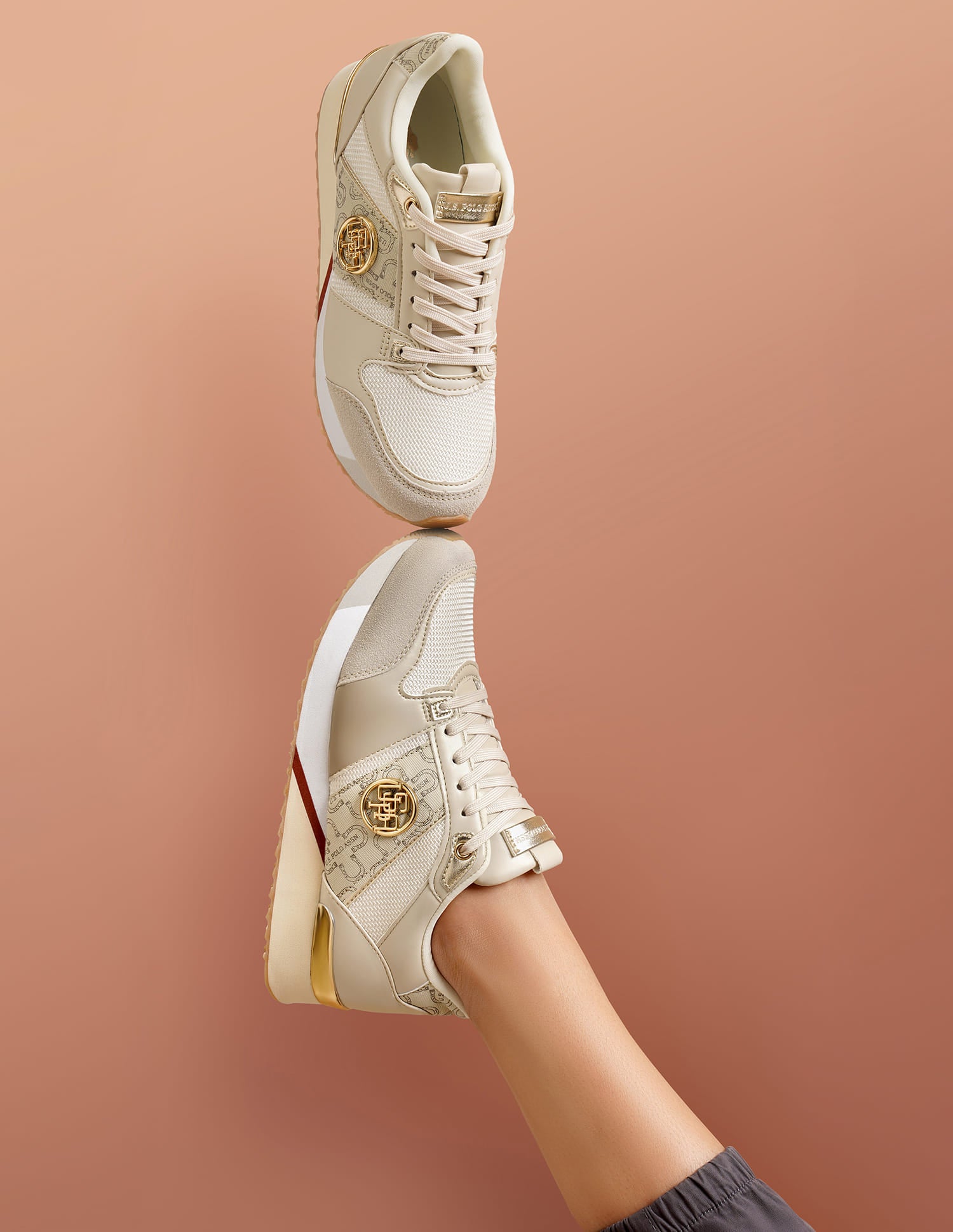 Stella Nude Monogram Print Sneakers Shoes Beige - U.S. Polo Assn. India | Large