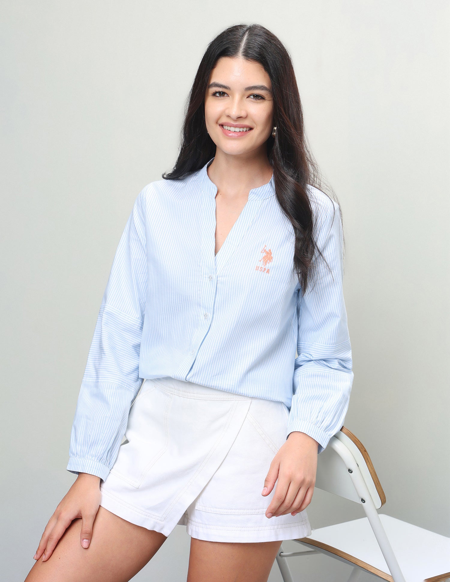 Vertical Striped Boxy Fit Shirt Light Blue - U.S. Polo Assn. India | Large
