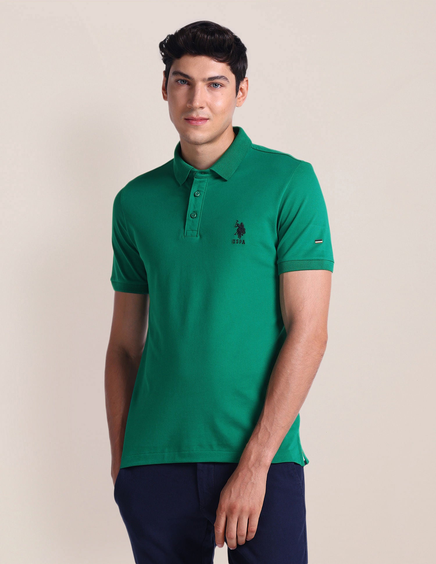 Solid Slim Fit Polo Shirt Dark Green - U.S. Polo Assn. India | Large