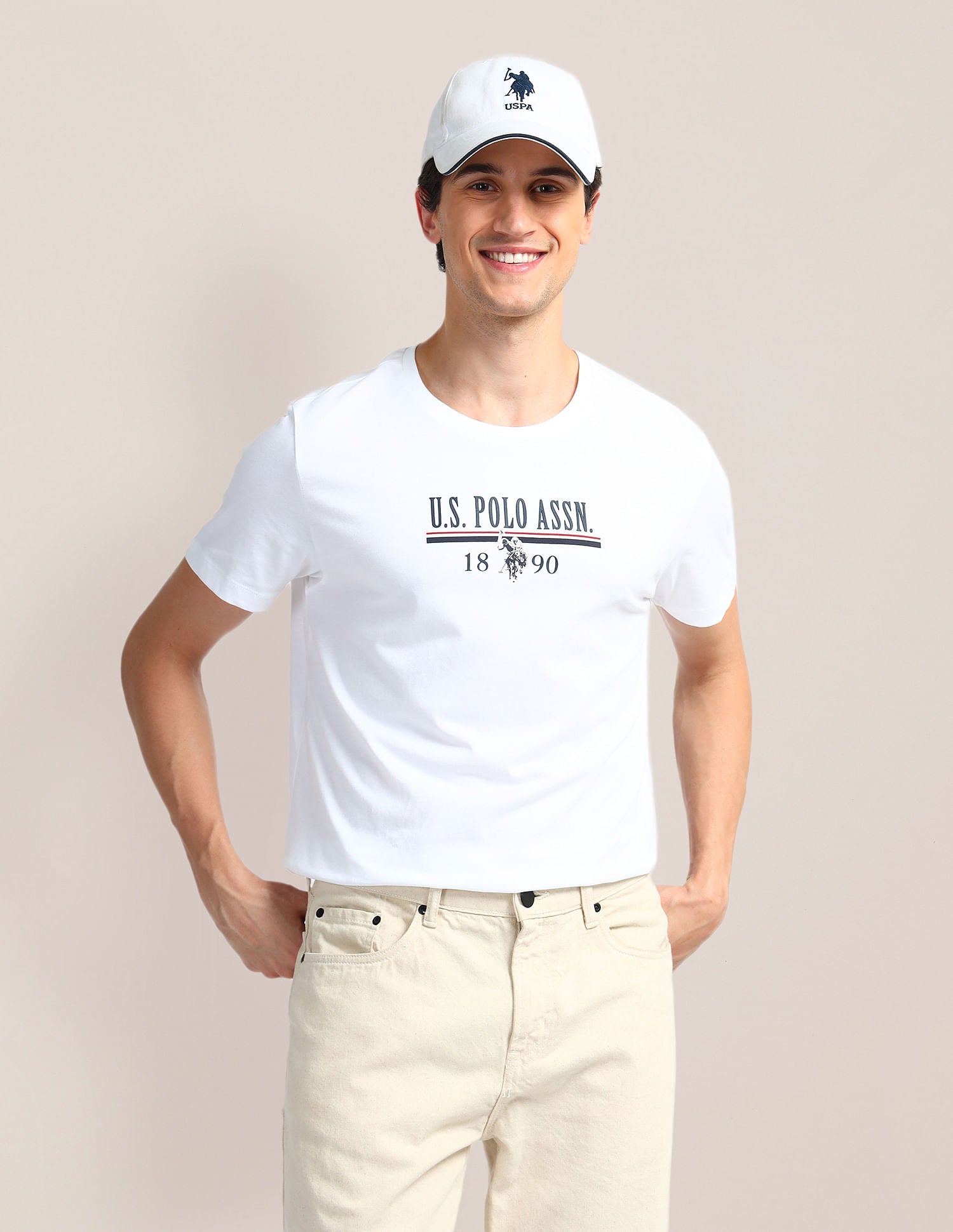Brand Print Slim Fit T-Shirt White - U.S. Polo Assn. India | Large