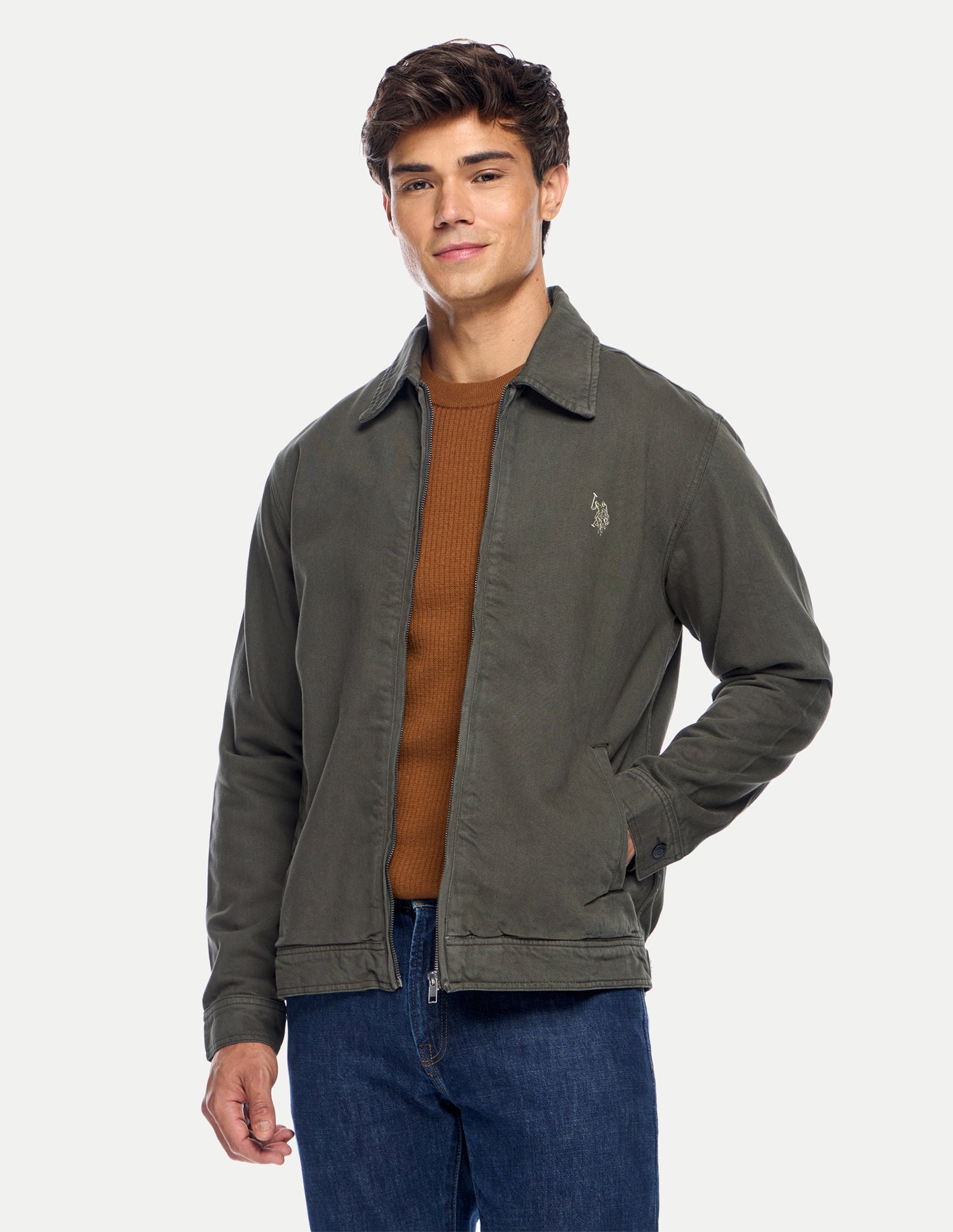 Solid Regular Fit Jacket Olive - U.S. Polo Assn. India | Large