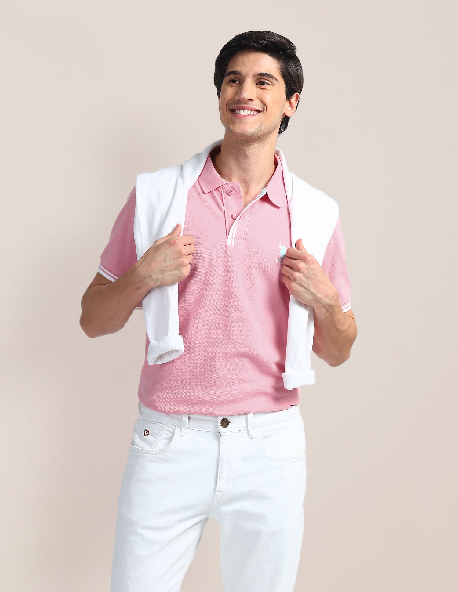 Tipped Placket Slim Polo Shirt Pink - U.S. Polo Assn. India | Large