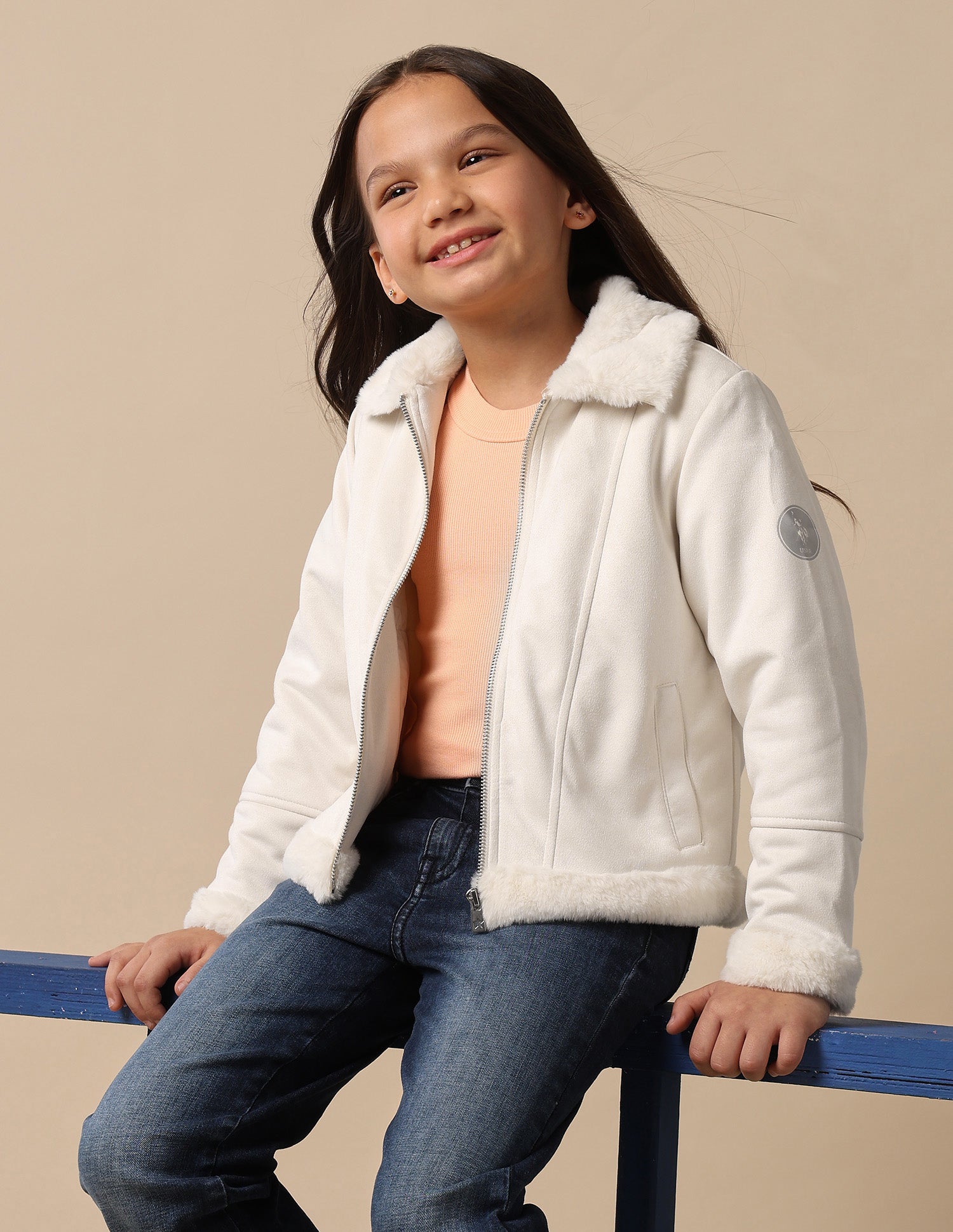 Girls Suede Solid Jacket