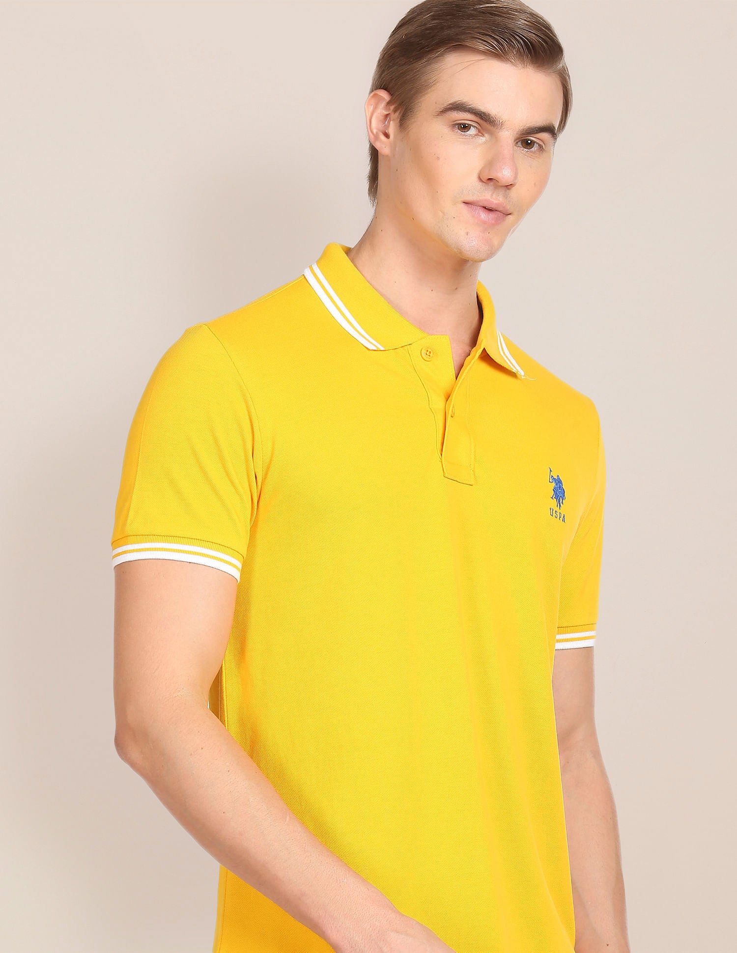 Tipped Collar Cotton Polo Shirt Mustard - U.S. Polo Assn. India | Large