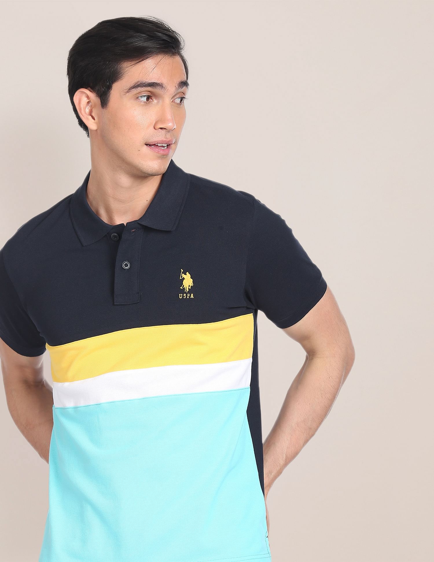 Colour Block Cotton Polo Shirt Navy - U.S. POLO ASSN. | Large