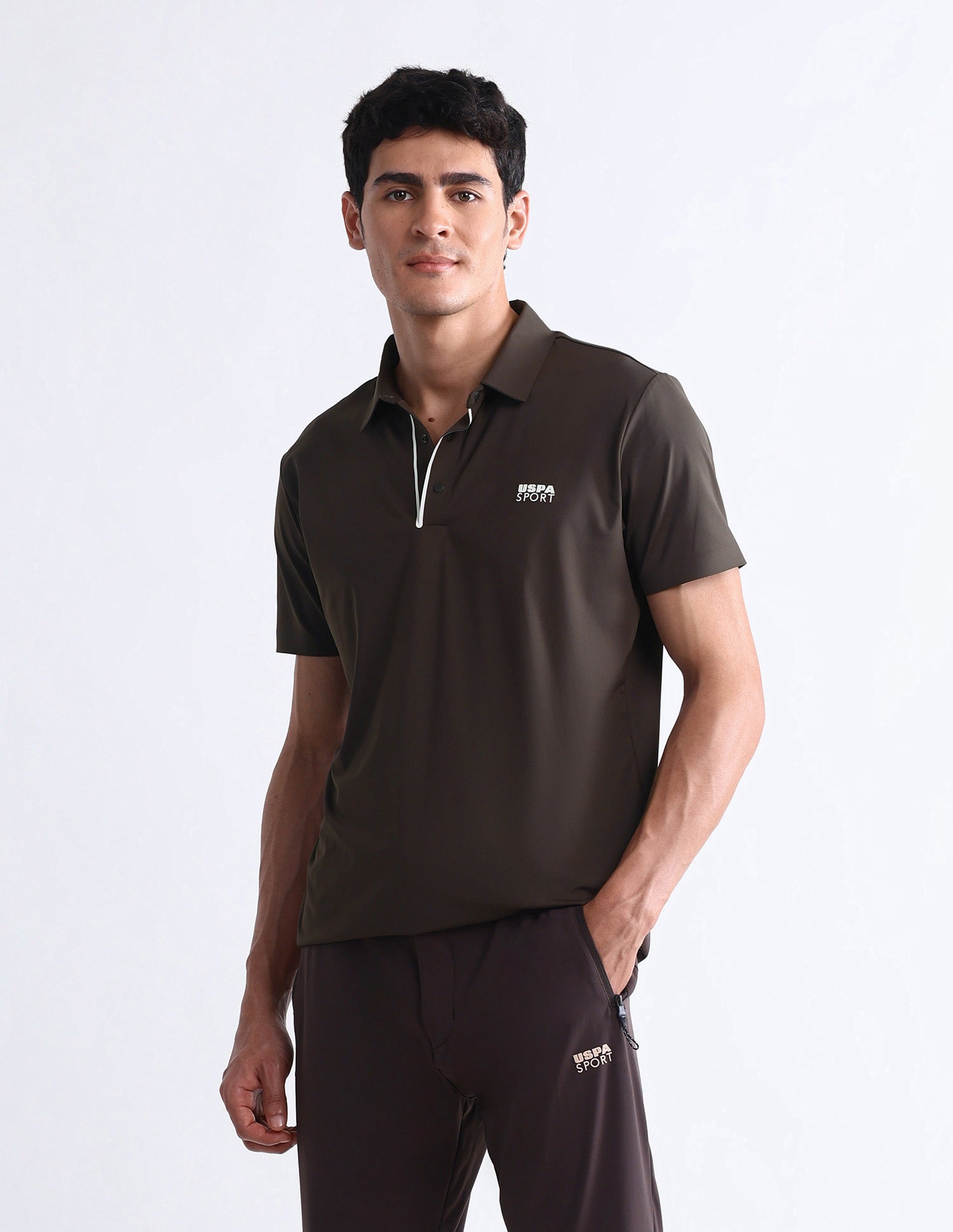 Solid Slim Fit Polo Shirt Dark Brown - U.S. Polo Assn. India | Large