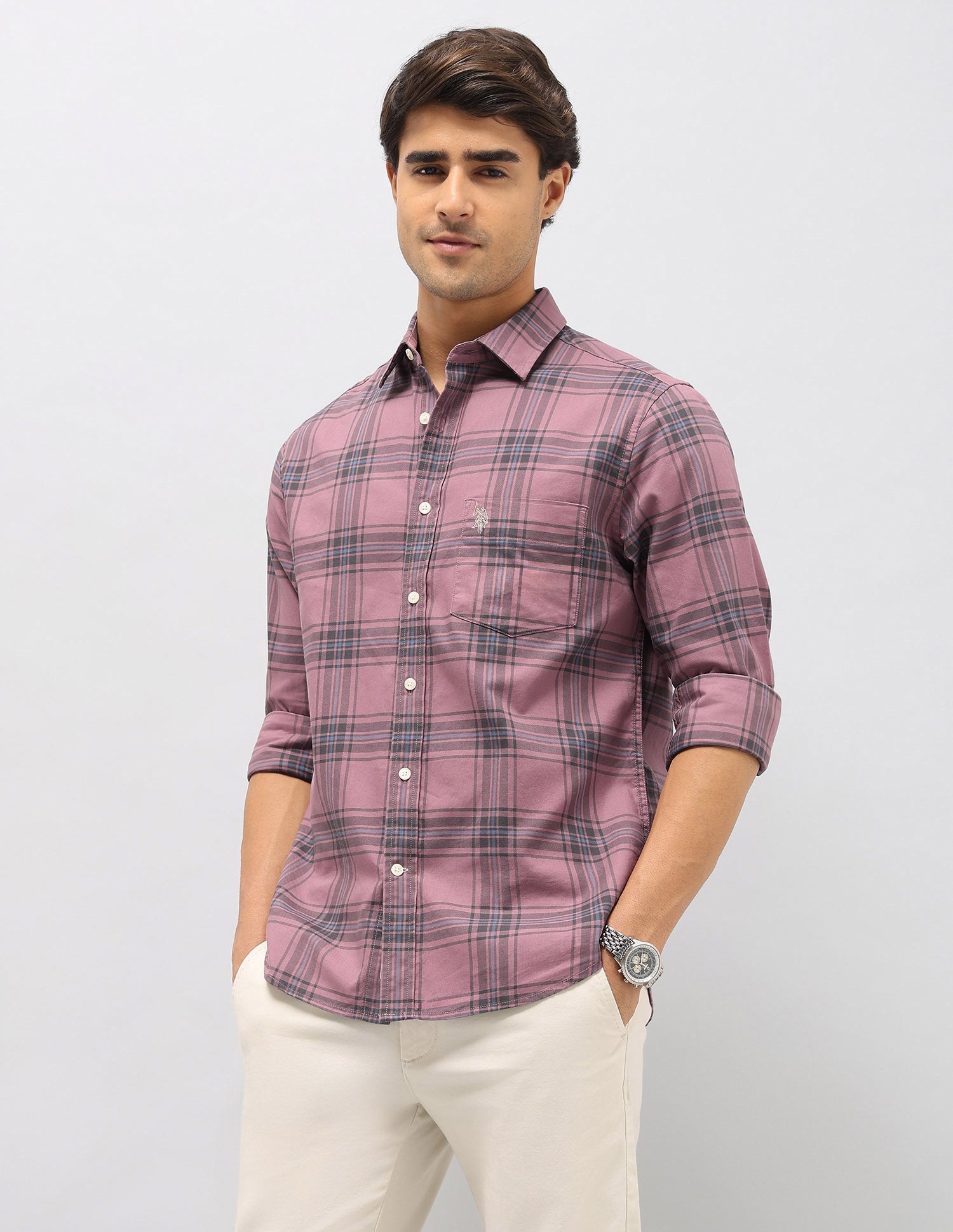 Tartan Checked Pure Cotton Shirt Pink - U.S. Polo Assn. India | Large