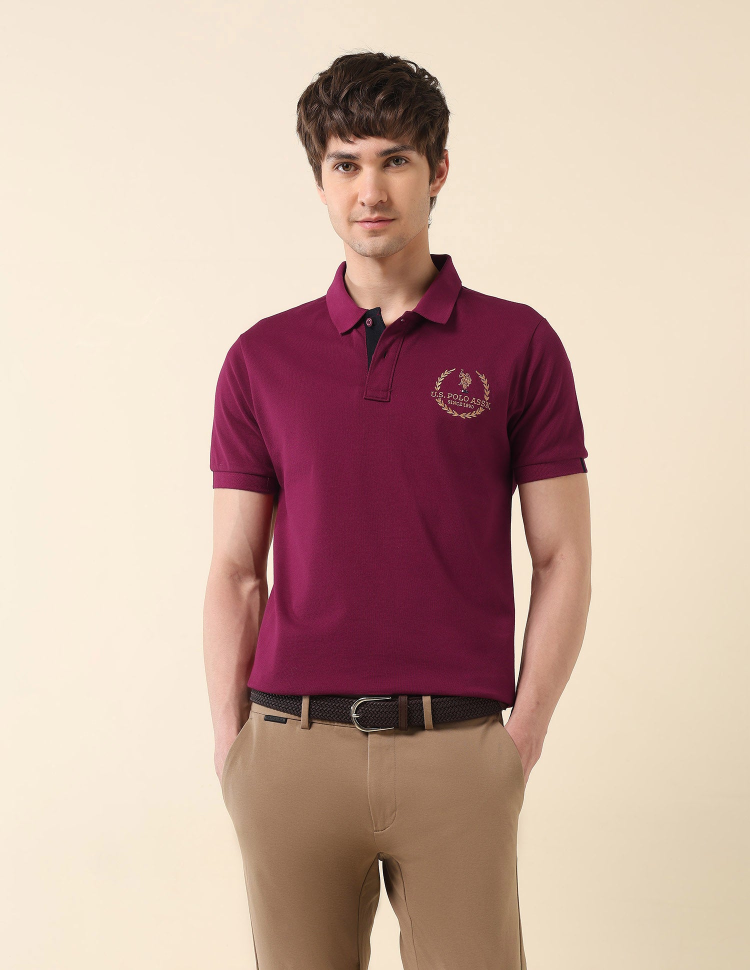 Pure Cotton Slim Fit Classic Polo Shirt Dark Red - U.S. Polo Assn. India | Large
