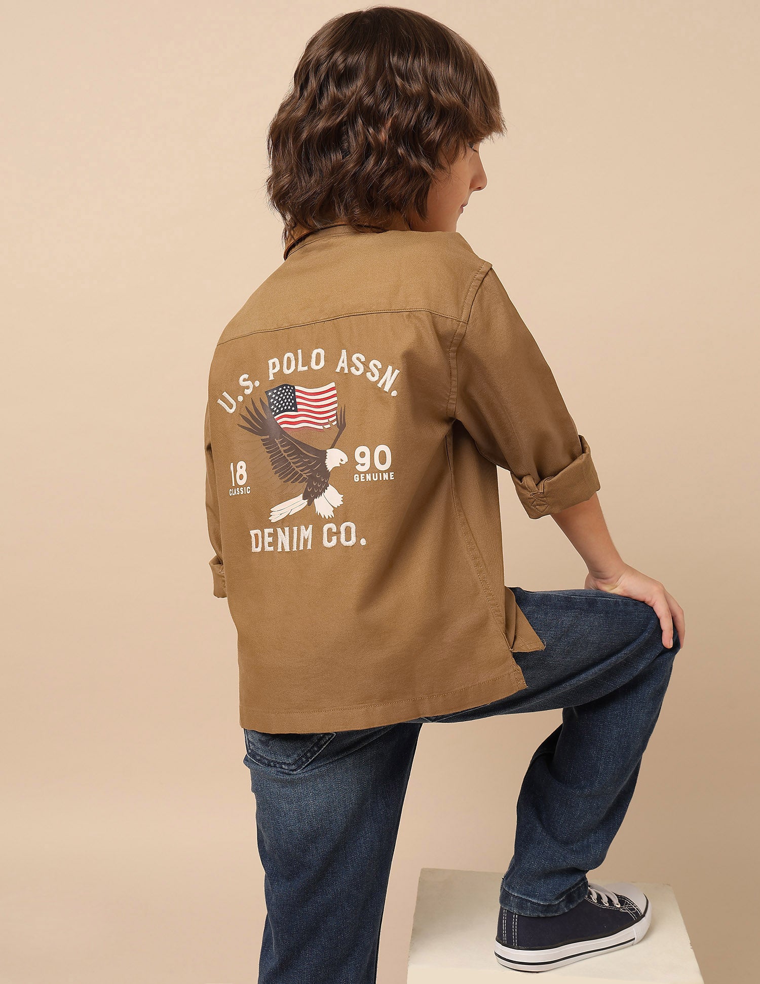 Boys Graphic Brand Embroidered Shirt Khaki - U.S. Polo Assn. India | Large