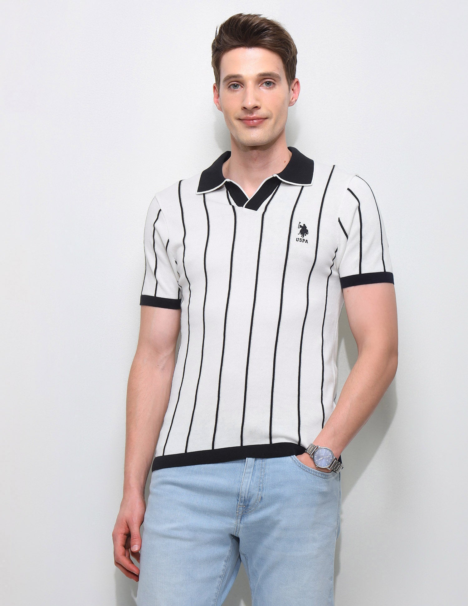 Vertical Striped Slim Fit Polo Shirt