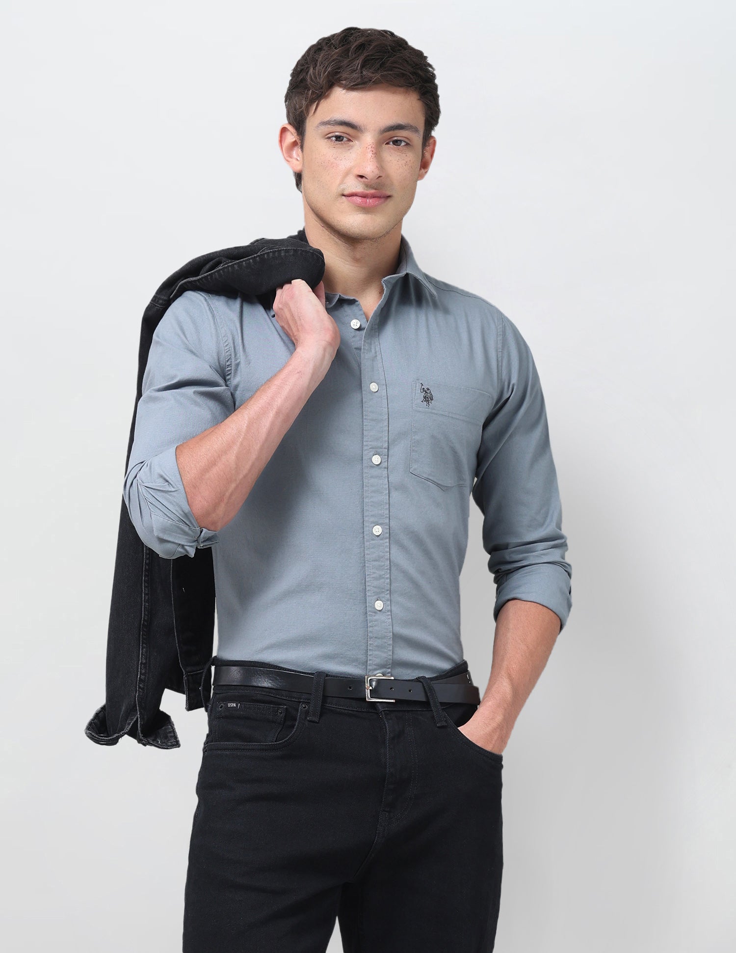 Tailored Fit Oxford Shirt Light Grey - U.S. Polo Assn. India | Large