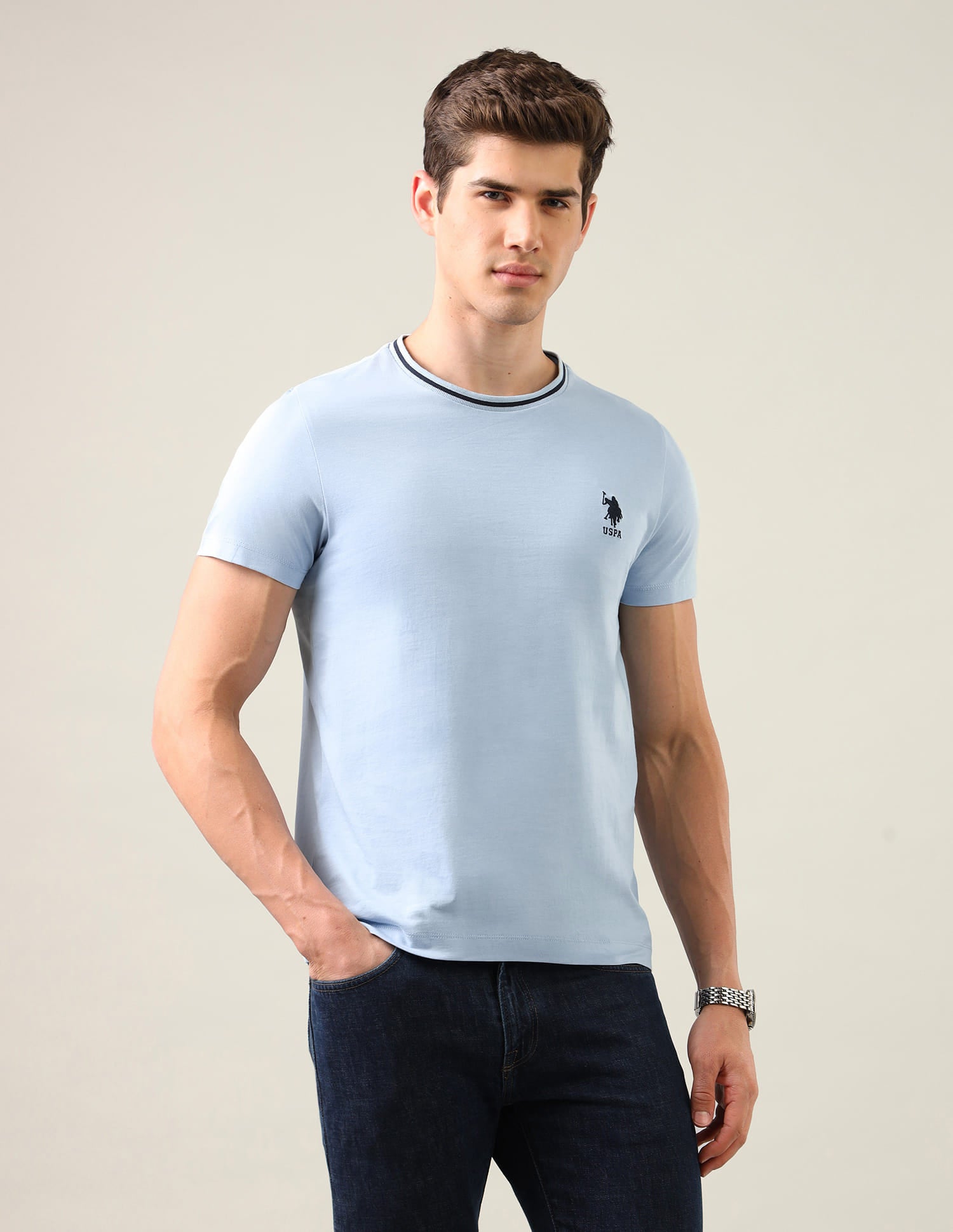 Solid Regular Fit T-Shirt Blue - U.S. Polo Assn. India | Large