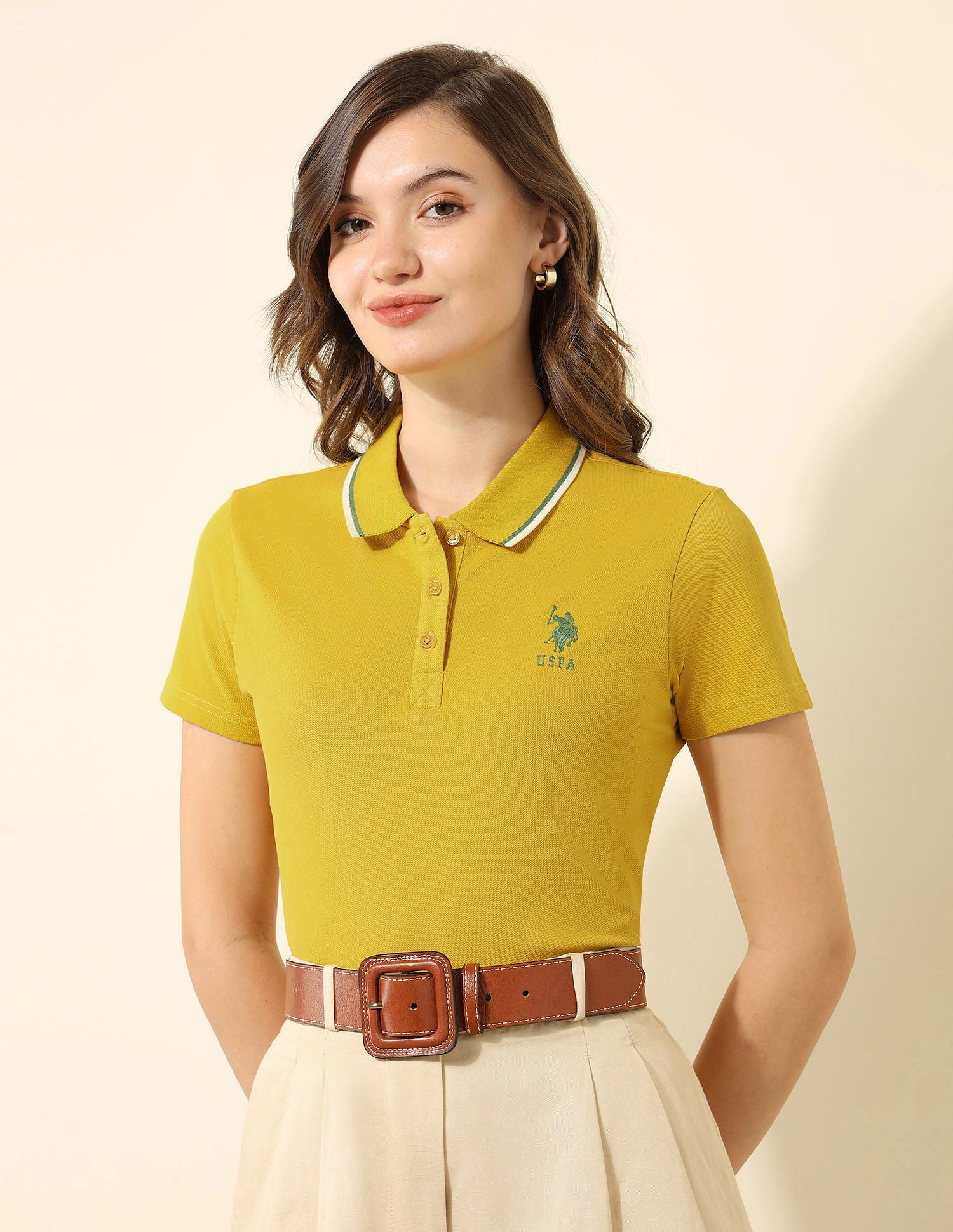 Tipped Collar Regular Fit Polo Shirt Mustard - U.S. Polo Assn. India | Large