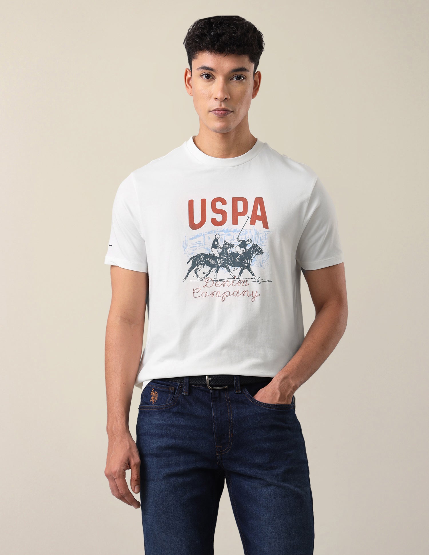 Graphic Brand Printed Slim Fit T-Shirt Ivory - U.S. Polo Assn. India | Large