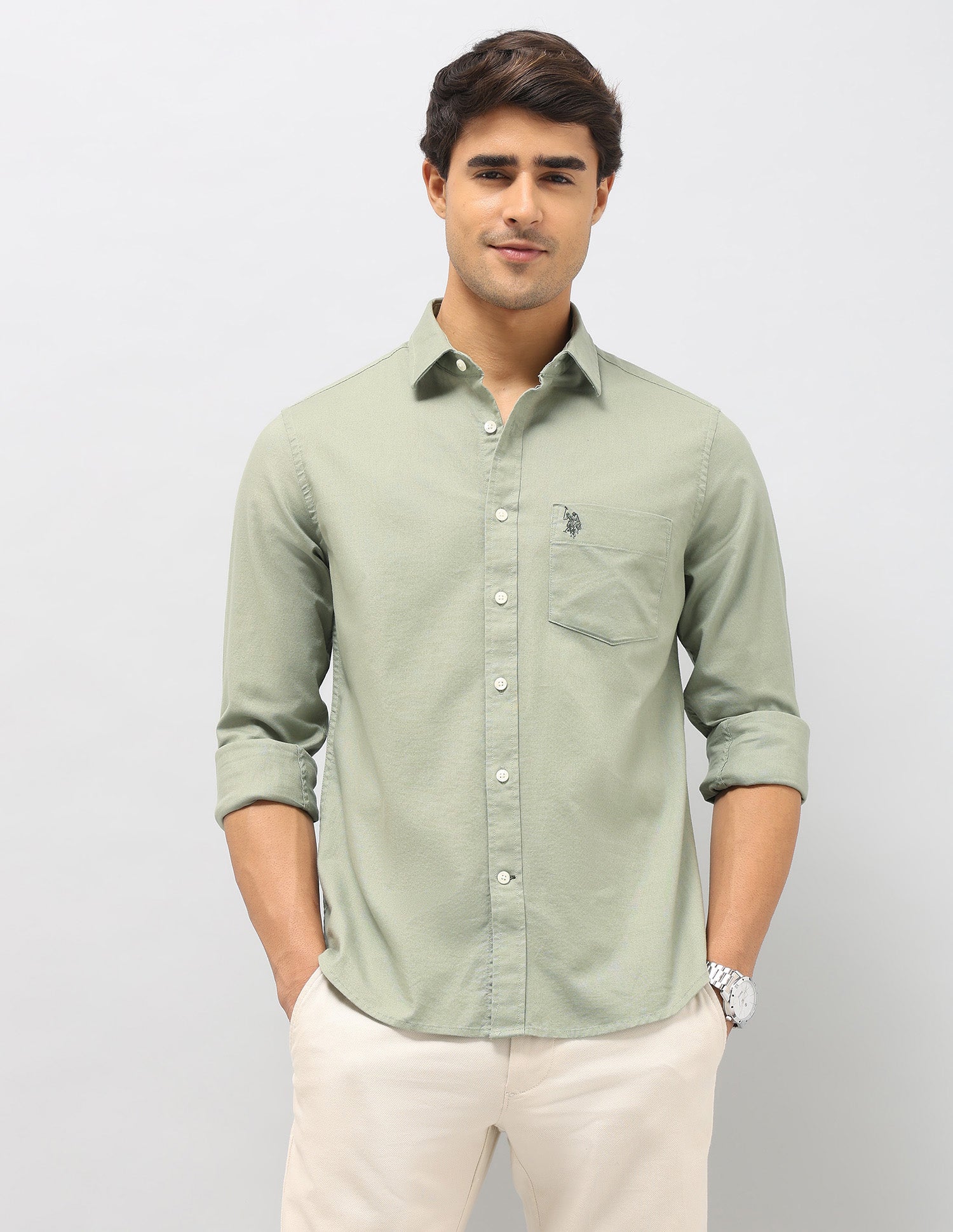 Solid Tailored Fit Shirt Light Green - U.S. Polo Assn. India | Large
