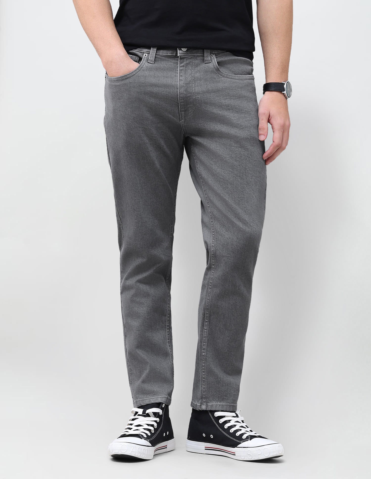 Solid Slim Tapered Jeans Grey - U.S. Polo Assn. India | Large