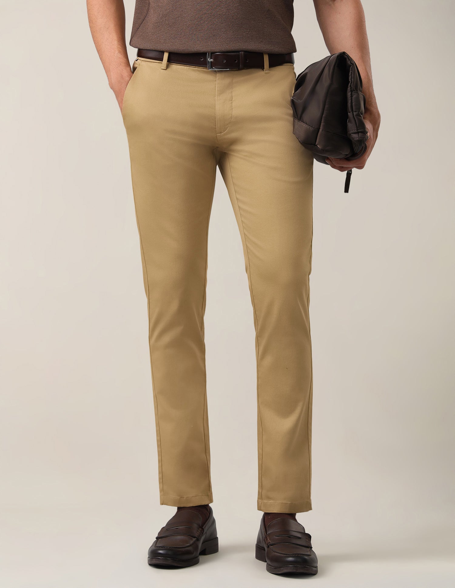Denver Slim Fit Dobby Trousers Khaki - U.S. Polo Assn. India | Large