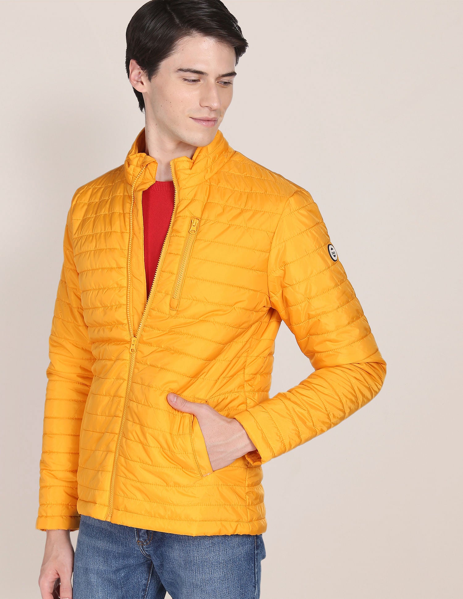 Solid Polyester Puffer Jacket Yellow - U.S. Polo Assn. India | Large