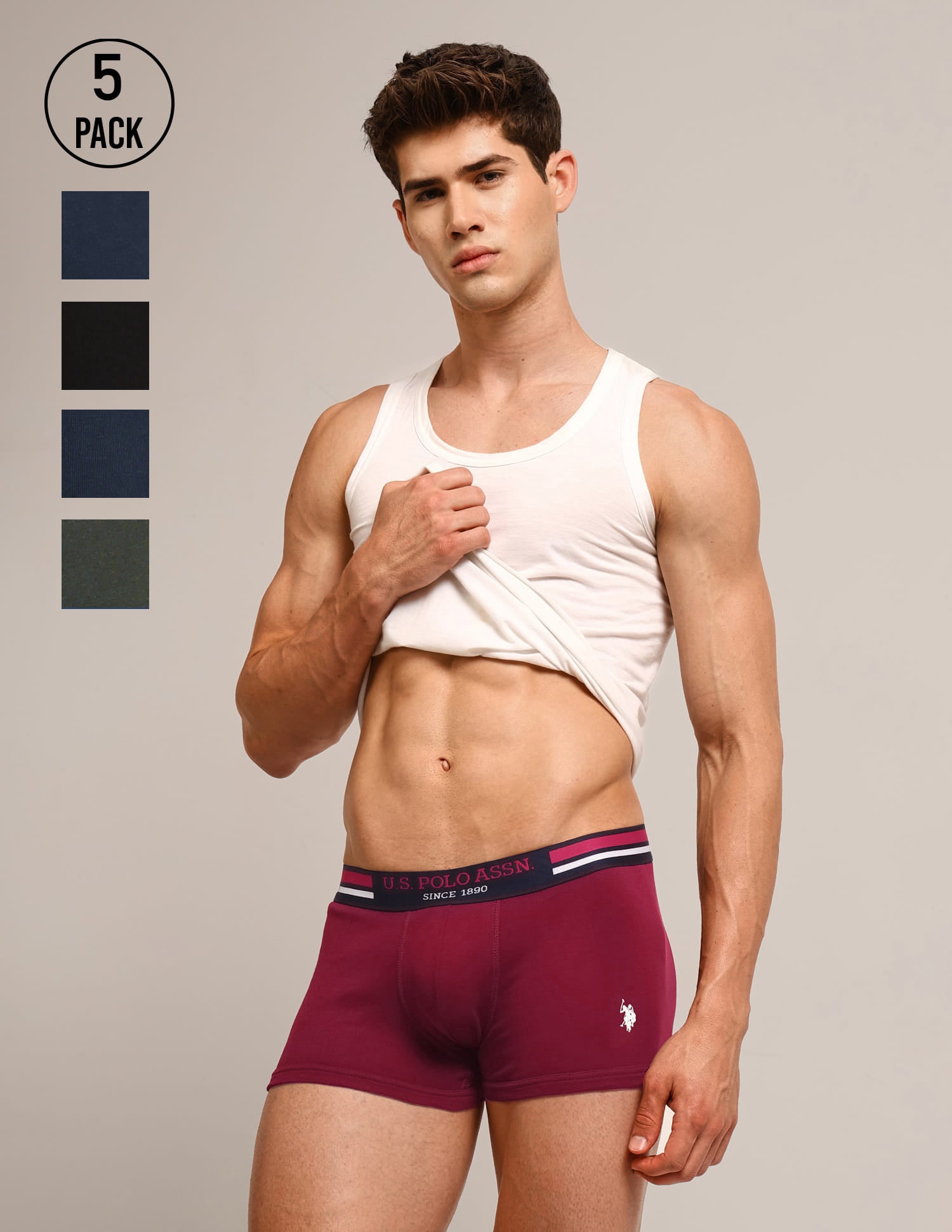 Solid Logo Waistband I641-P5 Trunks - Pack Of 5 Multi-colour - U.S. Polo Assn. India | Large