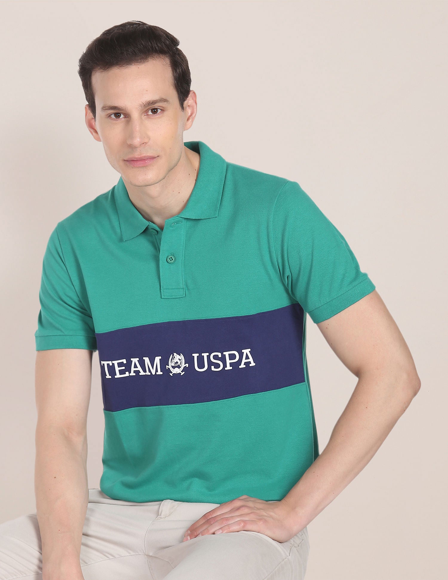 Brand Print Cotton Polo Shirt Green - U.S. Polo Assn. India | Large