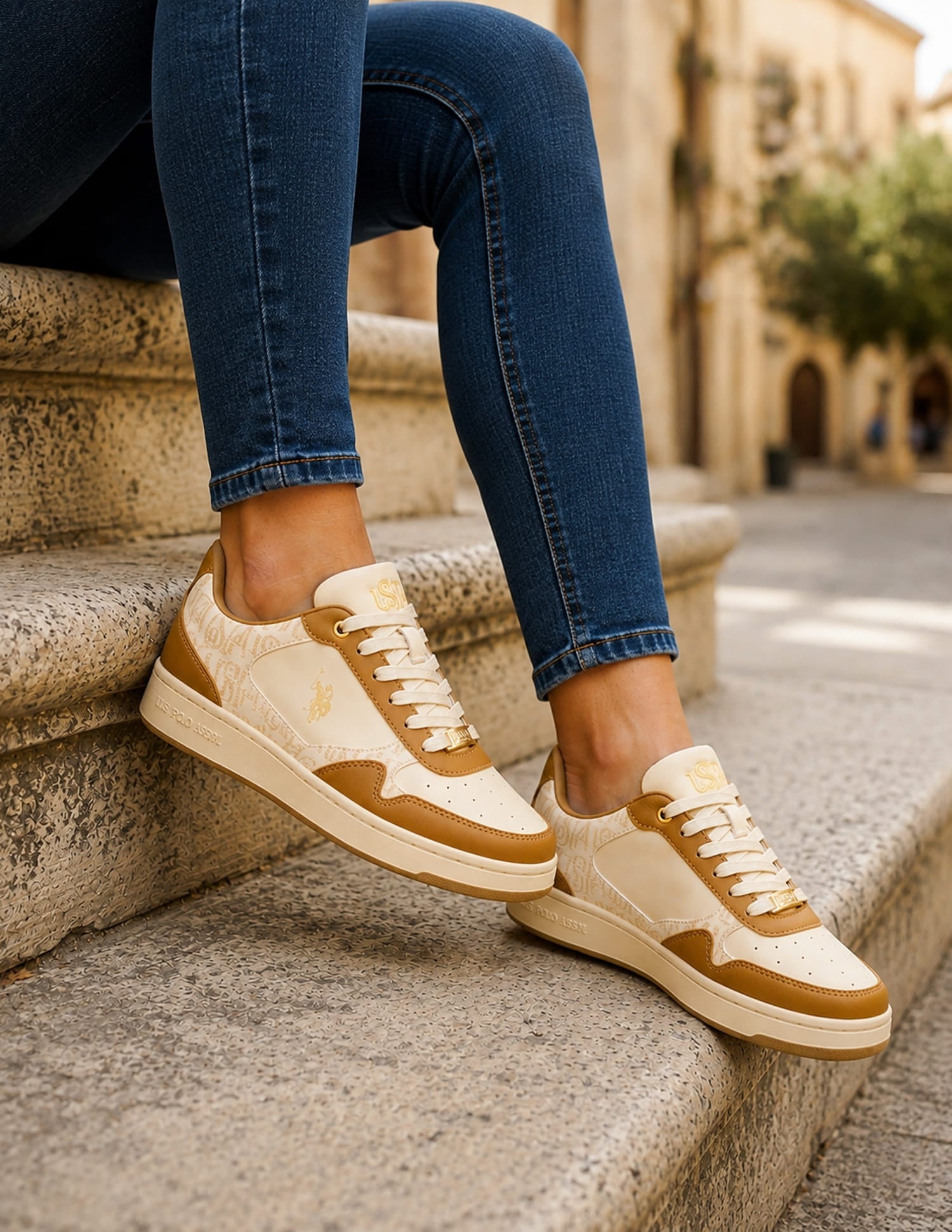 Ira Monogram Printed Sneakers Tan - U.S. Polo Assn. India | Large